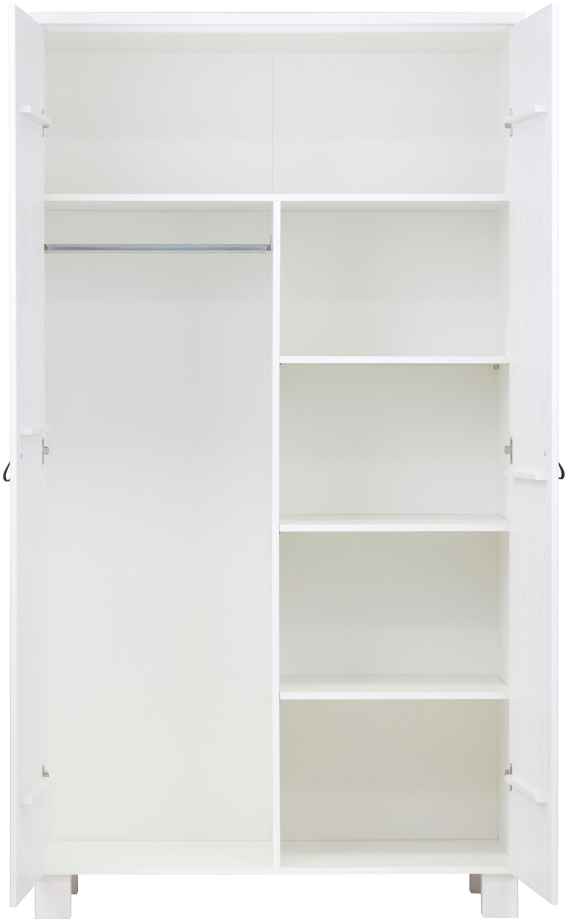 WOOOD Garderobenschrank »Ties FSC®-Kiefernholz gebürstet mit Ledergriffen, H202 x B111 x T55 cm« V-Nuten-Türen, Tragkraft 10 kg pro Einlegeboden, Melamininterieur