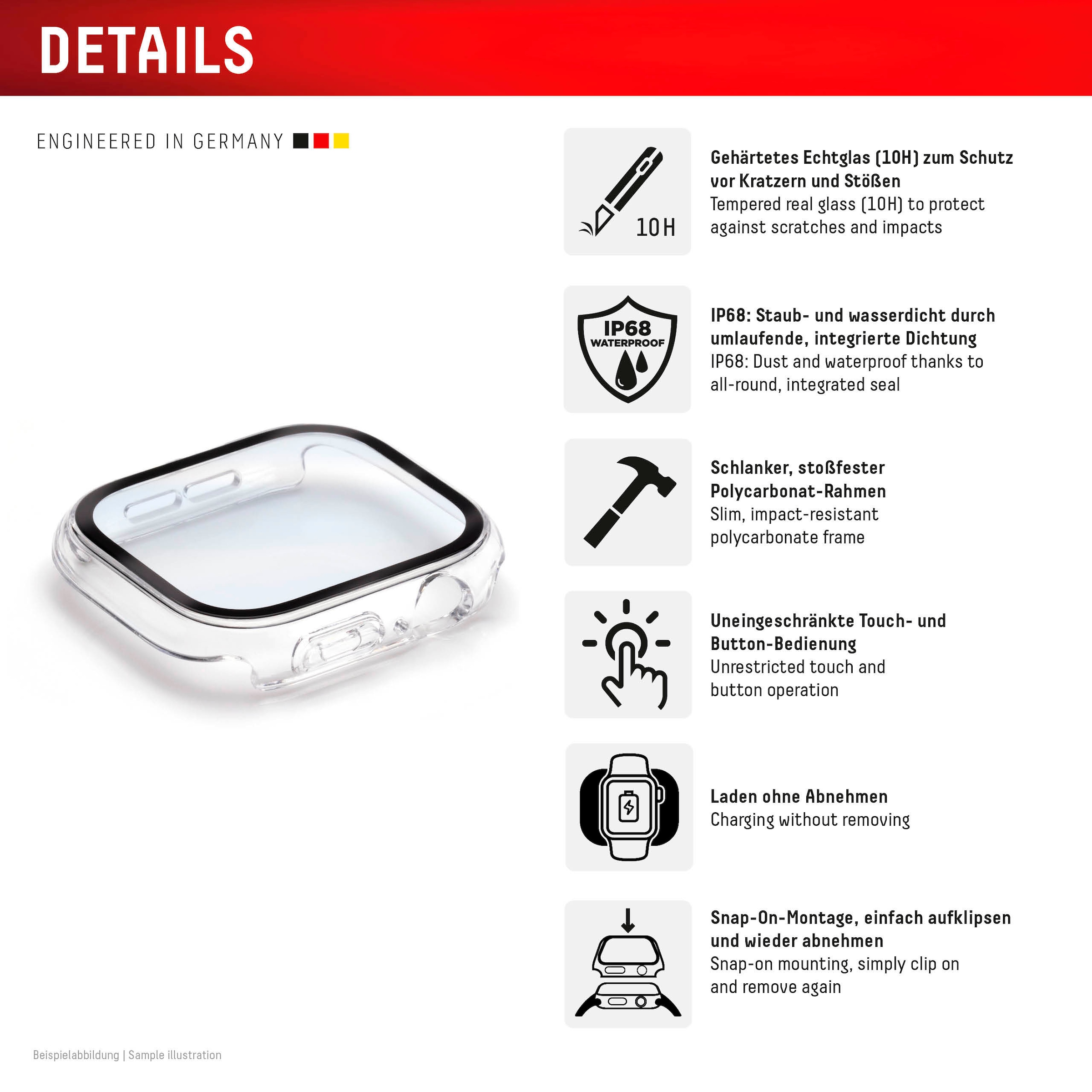 Displex Displayschutzglas »Smartwatch Glass All-In-One Protector Full Body« für Apple Watch Series 10 46 mm;Apple Watch Series 11 46 mm Displayschutzfolie, Schutzfolie, Bildschirmschutz, kratz- & stoßfest