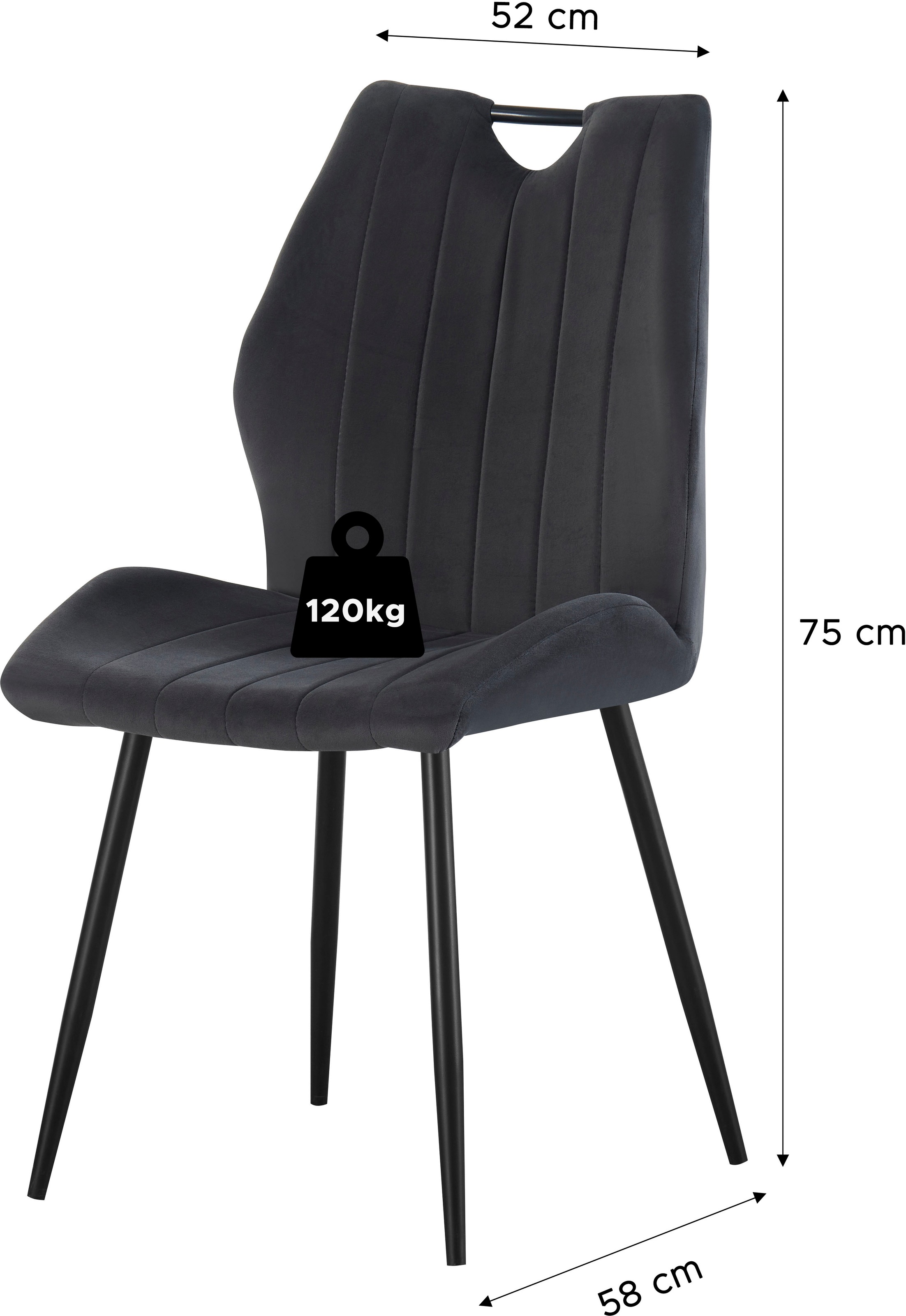 Home affaire Esszimmerstuhl »KILLAM, 2er Set, mit Metallgestell in matt schwarz« (Set) 2 Stk.in verschiedenen Farben, Belsatbarkeit pro Stuhl 120 kg, 360° drehbar