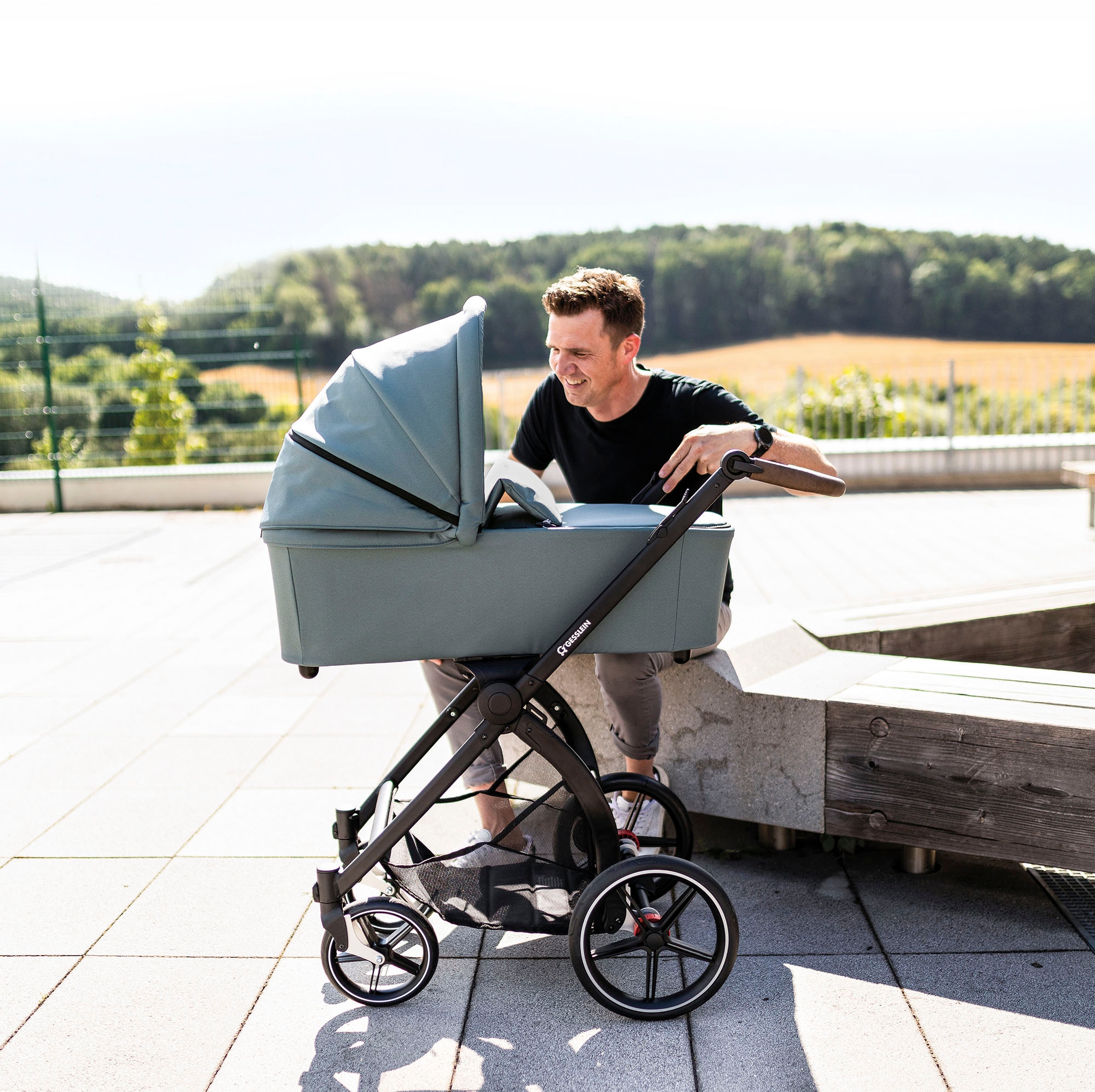 Gesslein Kombi-Kinderwagen »FX4 Soft+ mit Aufsatz Classic schwarz/tabak, petrol«, mit Babywanne Cx3 und Babyschalenadapter