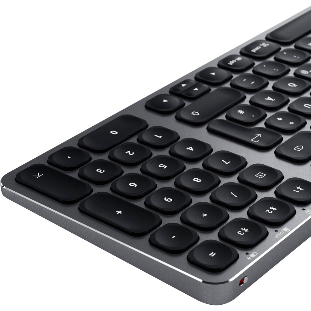 Satechi Tastatur »Aluminium BT Backlit Keyboard Slim German«, (Ziffernblock-Funktionstasten-Lautstärkeregler-USB-Anschluss)