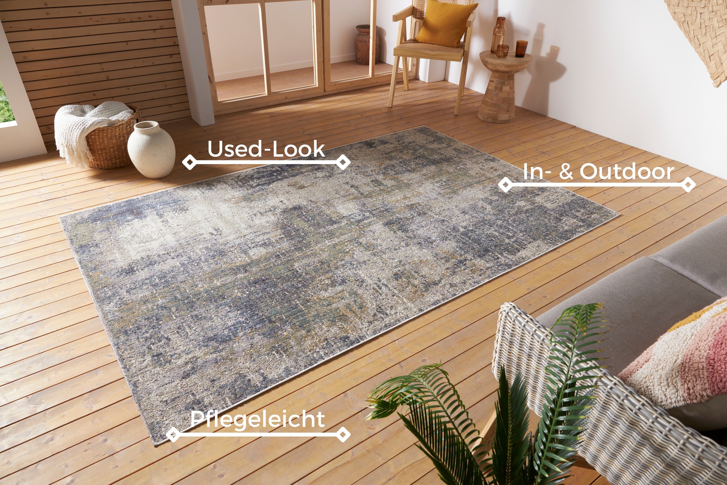 Teppich HANSE HOME "Gizeh", blau (creme,blau), B:155cm H:3mm L:235cm, Polypropylen (PP), Teppiche, Teppich, In-& Outdoor, Läufer, Wetterfest, Balkon, Wohnzimmer, Orient 3