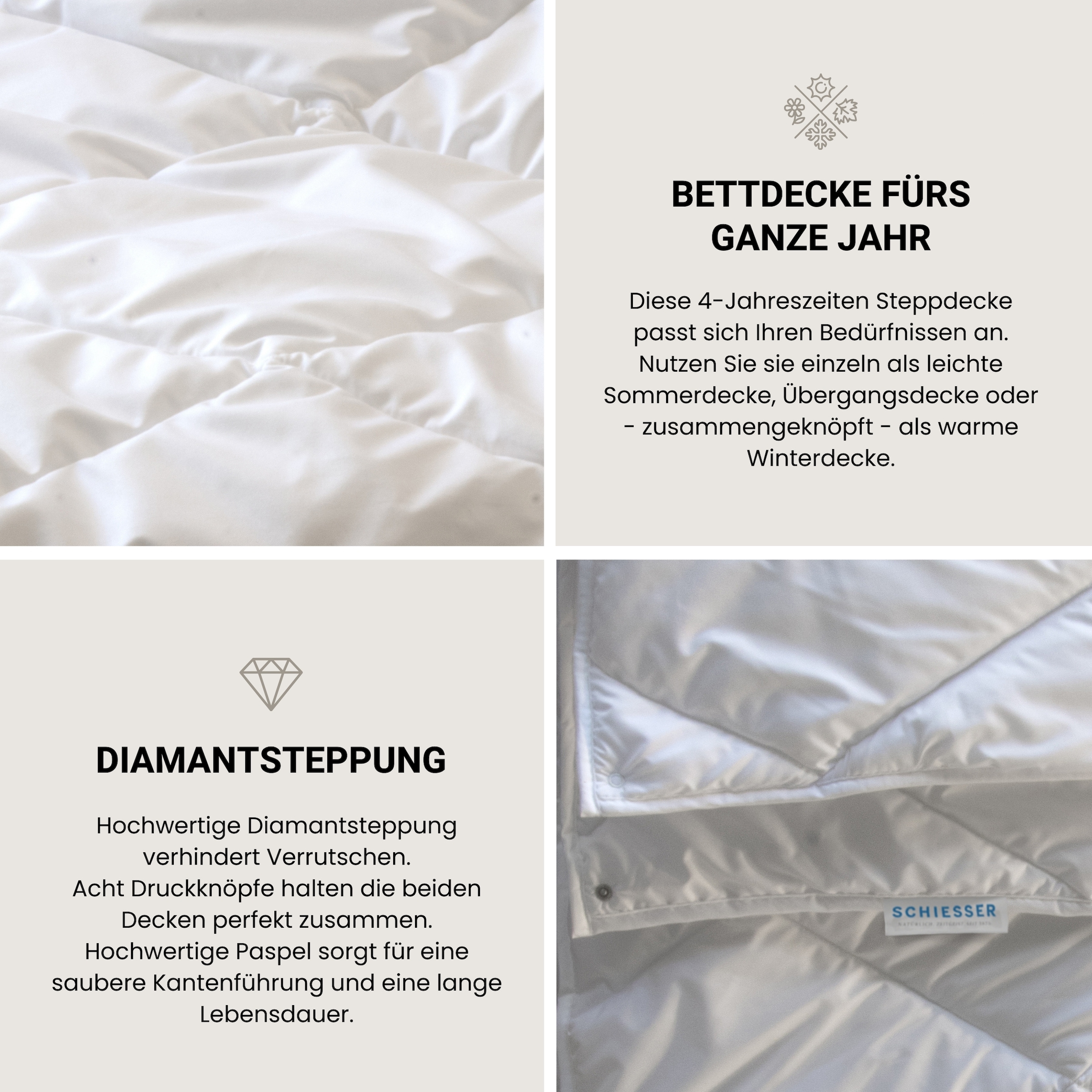 Schiesser 4-Jahreszeitenbett »Lykke - 2 zusammenknöpfbare Steppdecken für Sommer und Winter« 4-Jahreszeiten 1 Stk. tlg. STANDARD 100 by OEKO-TEX® zertifiziert