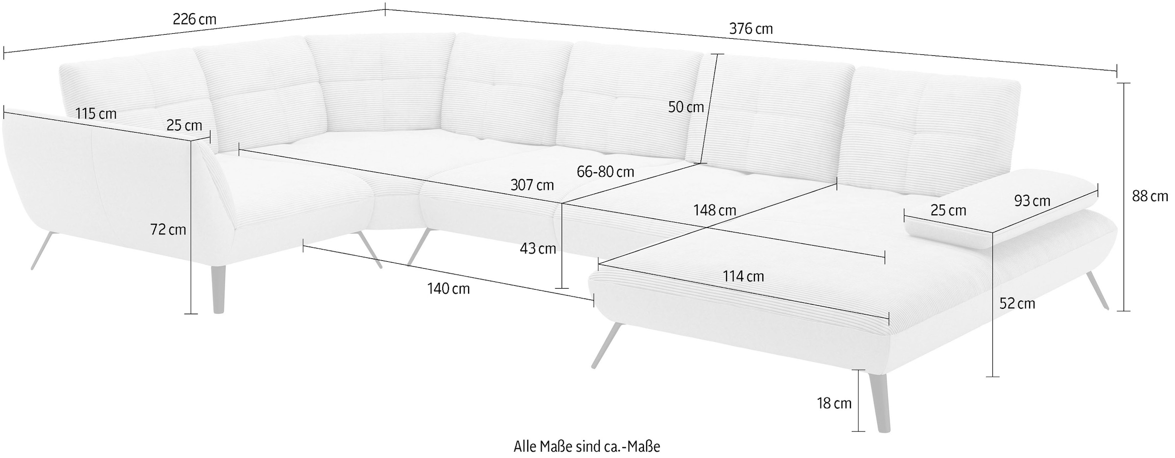 Places of Style Wohnlandschaft »Mikado U-Form«, inkl. Sitztiefenverstellung und Armteilverstellung