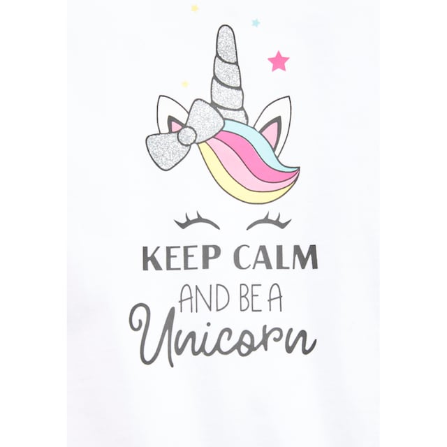 KIDSWORLD T-Shirt »keep calm and be a unicorn«, mit niedlichem Einhornmotiv  bestellen | BAUR