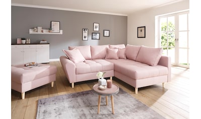 Ecksofa »Rice«, (Set, mit Hocker), mit Hocker, Massivholzfüße und Federkernpolsterung