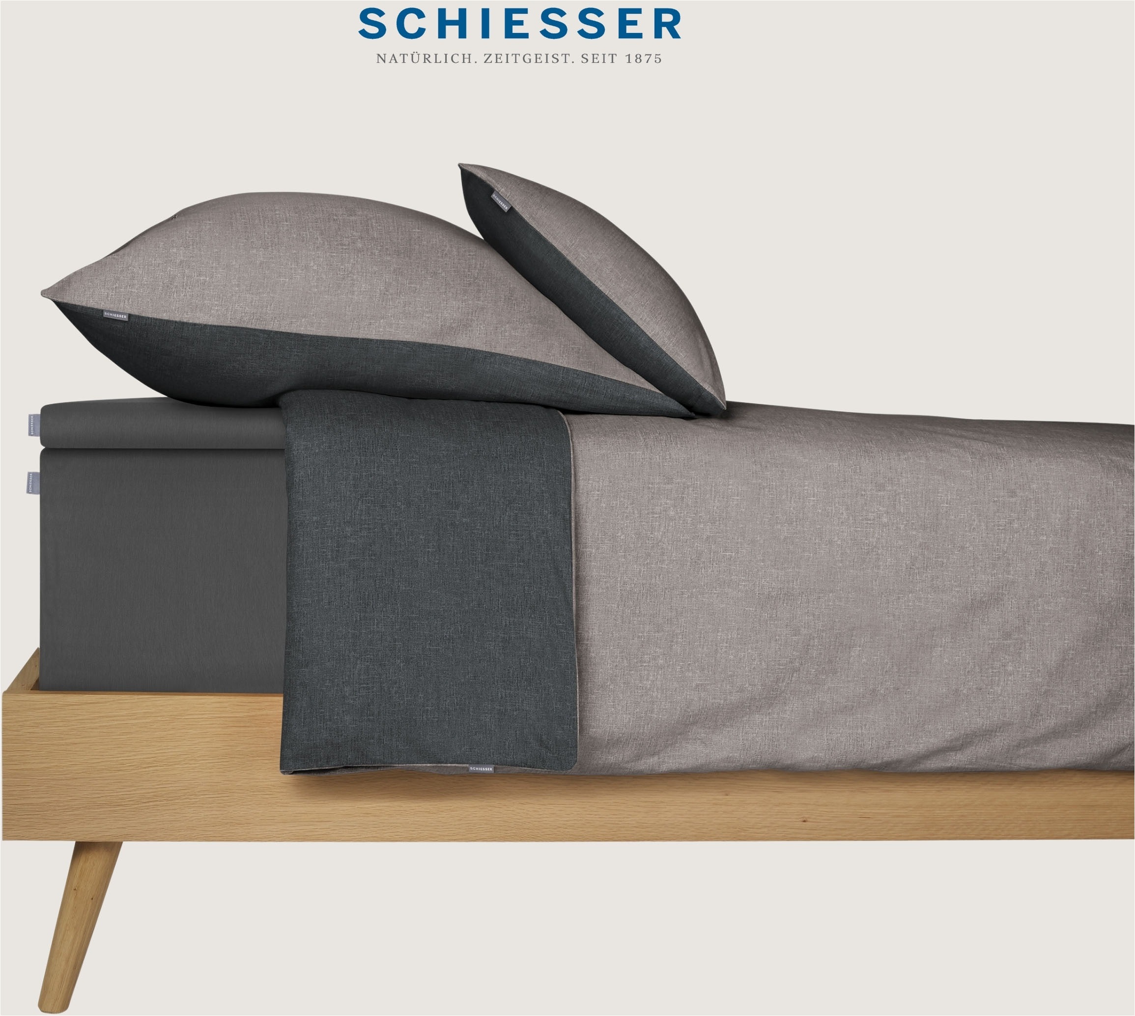 Schiesser Spannbettlaken Anthrazit - SCHIESSER Home, Größe 100*200, 95 % Baumwolle, 5 % Elasthan