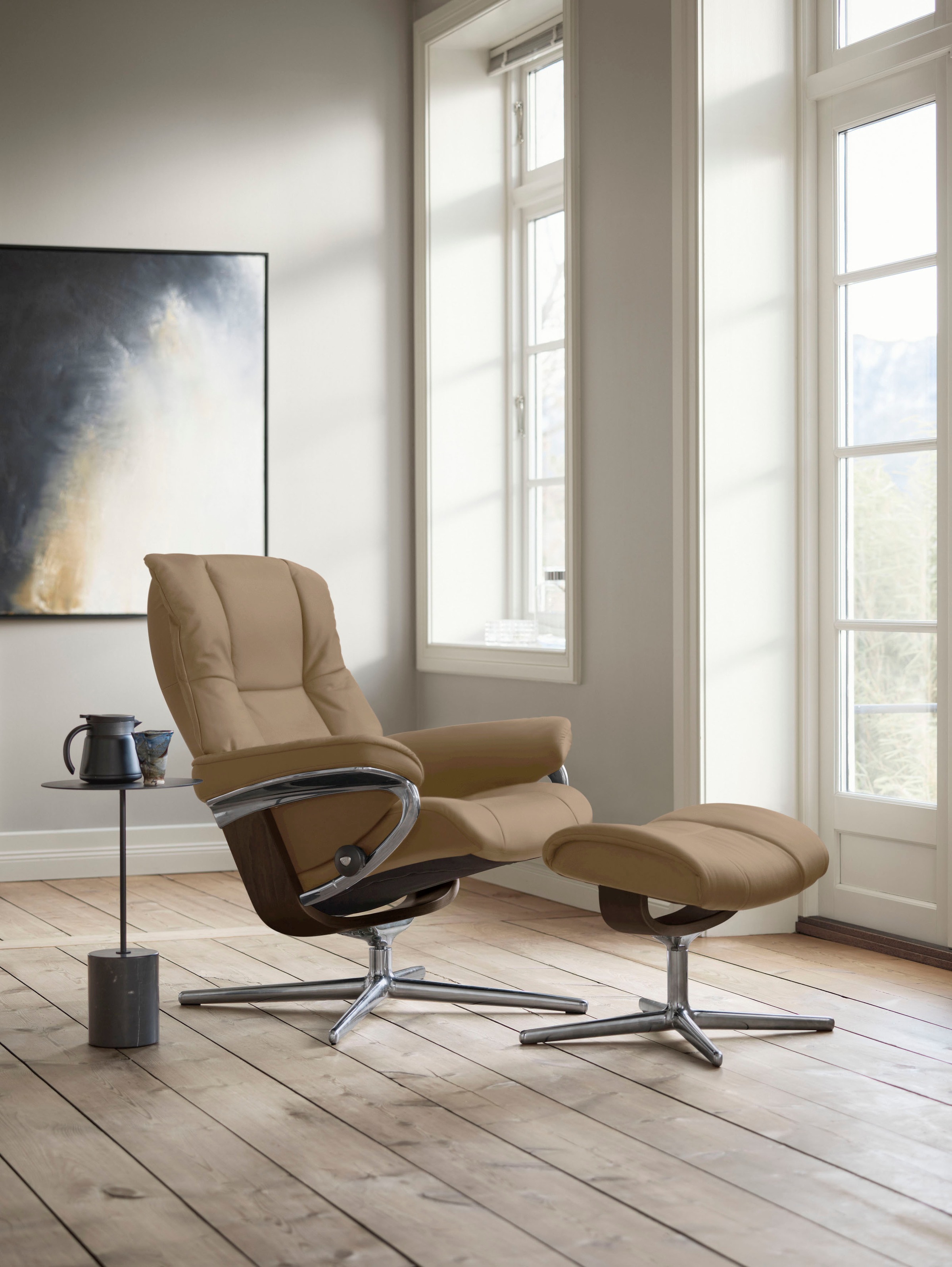 Stressless® Relaxsessel »Mayfair«, (Set, Relaxsessel mit Hocker), mit Hocker, mit Cross Base, Größe S, M & L, Holzakzent Braun