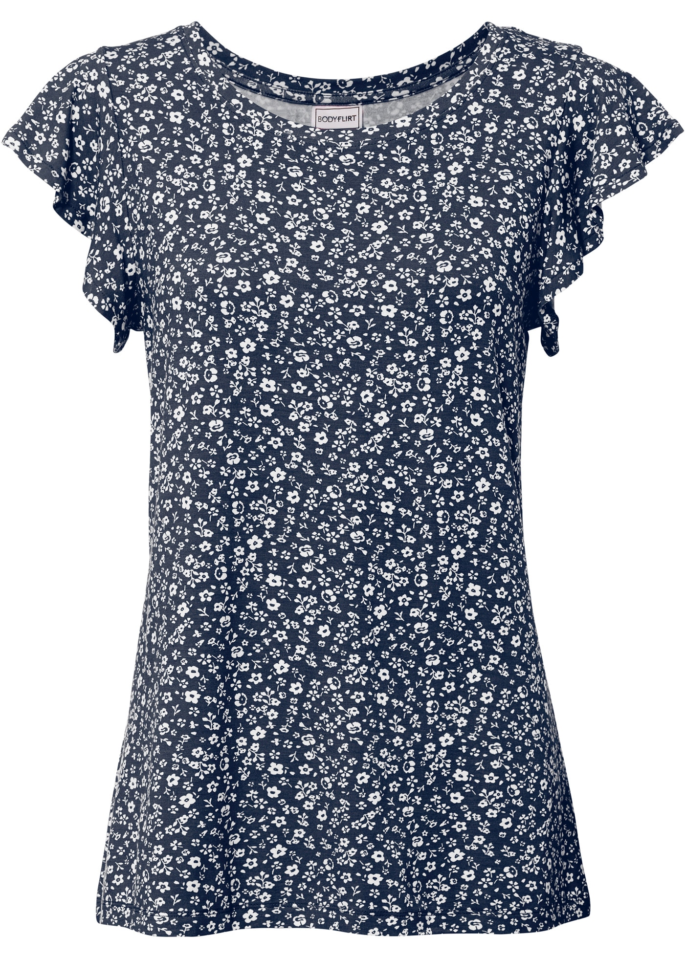 bonprix T-Shirt Shirt mit Volantärmel und floralem Allover-Print
