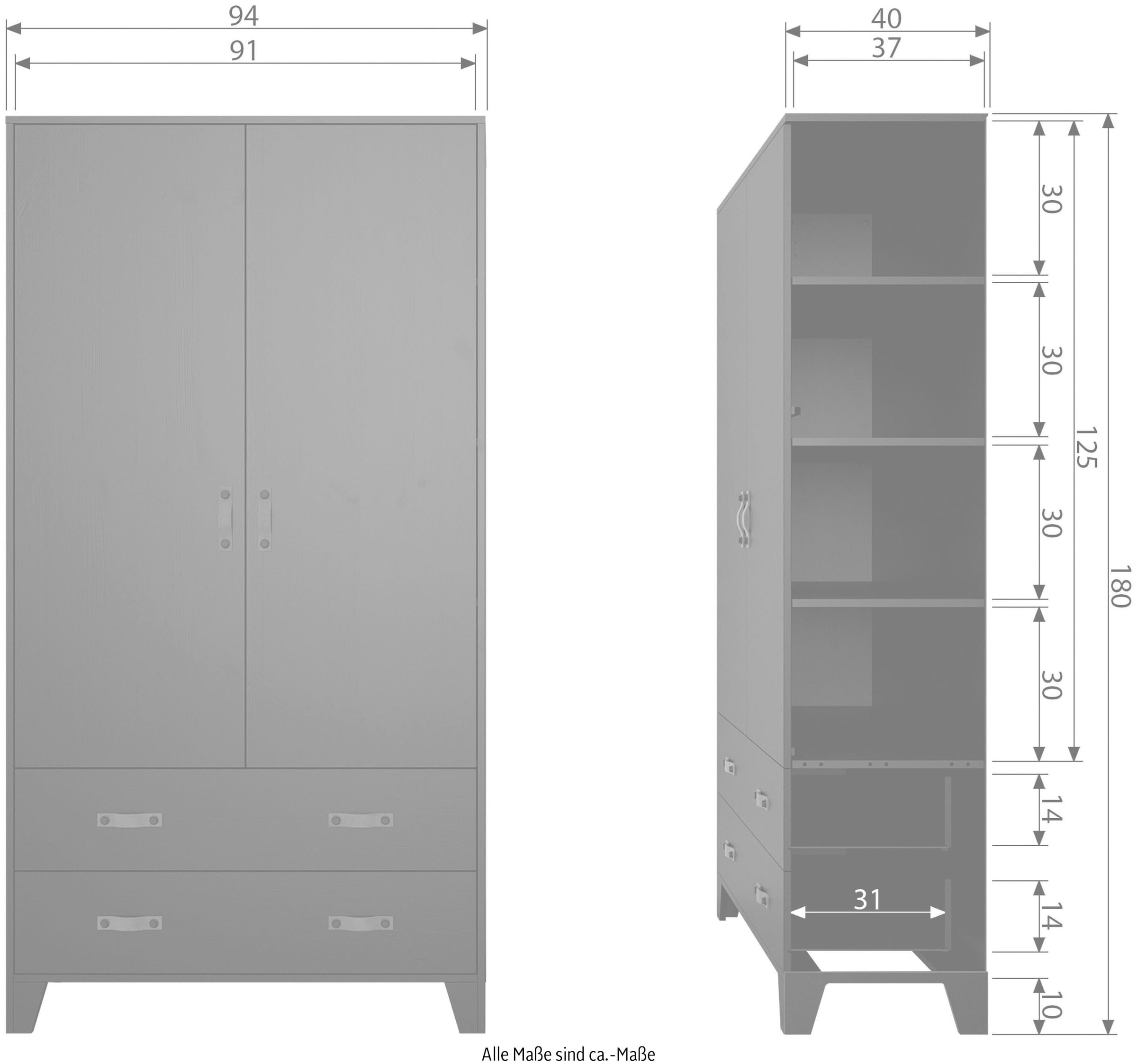 WOOOD Garderobenschrank »Dian«, viel Stauraum, Höhe 180 cm x Breite 94 cm
