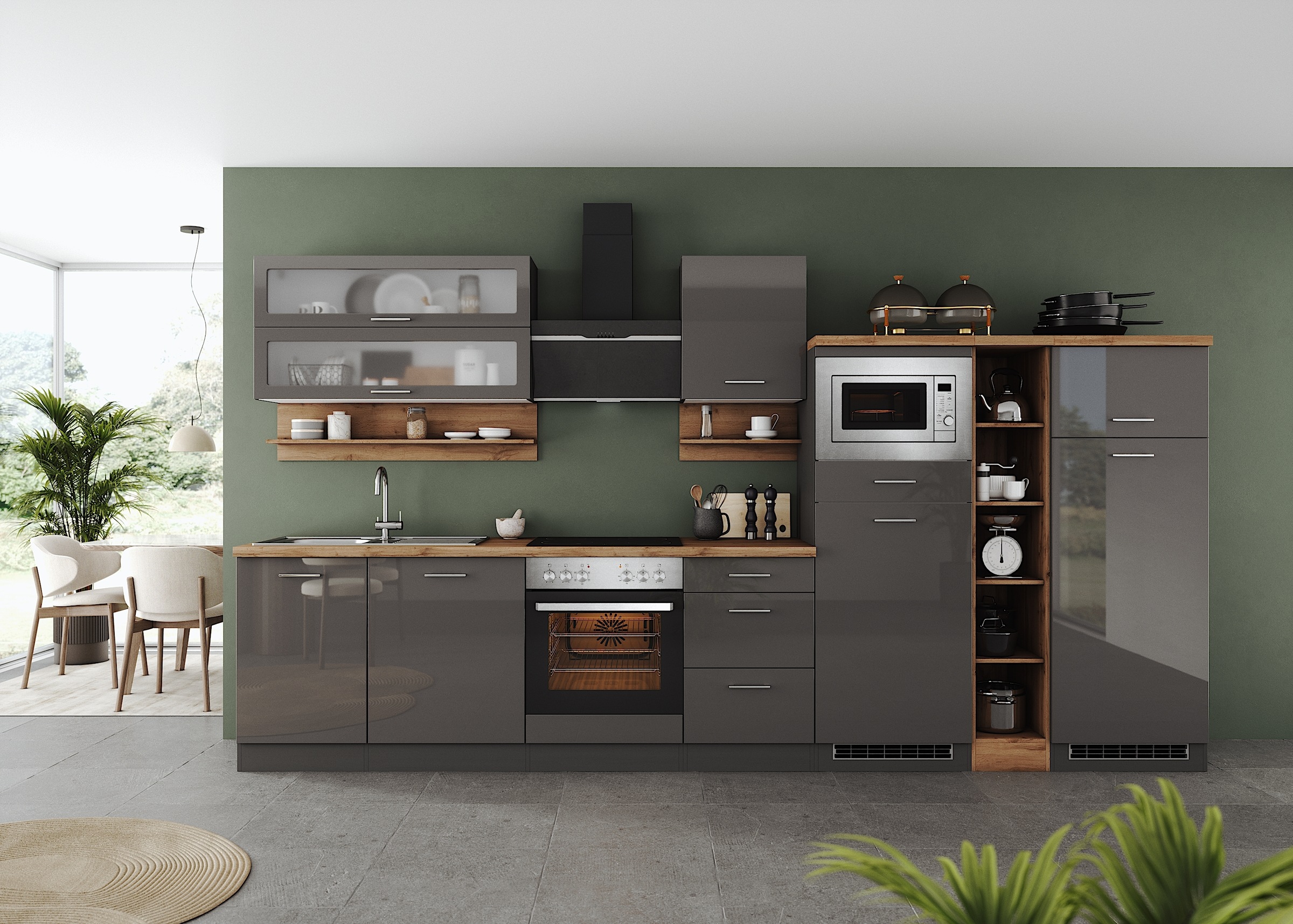 KOCHSTATION Küchenzeile "KS-Milan", 370 cm breit, robuste Metallauszüge, vi günstig online kaufen