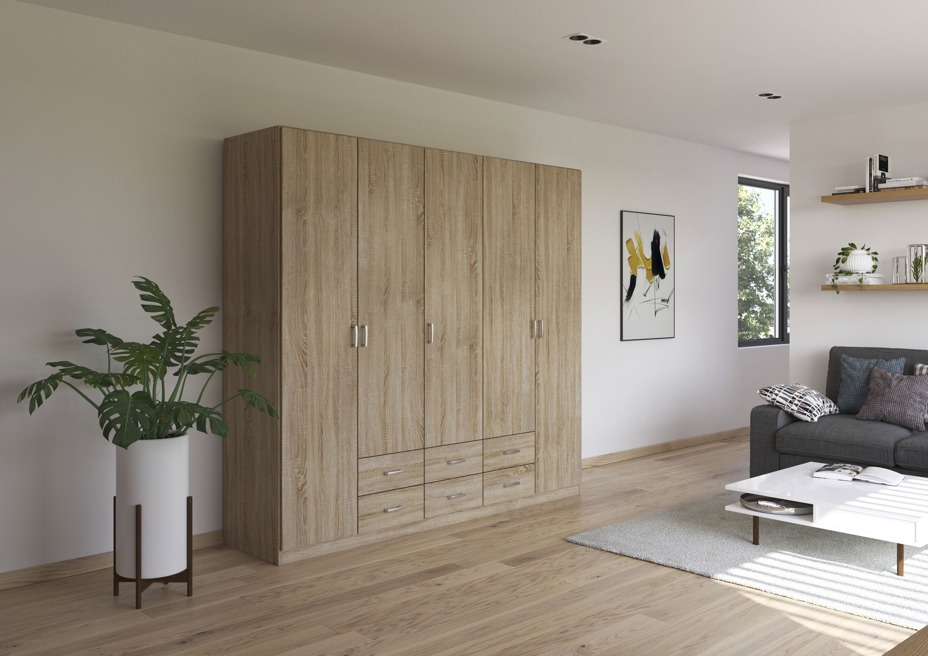 rauch Drehtürenschrank "Kleiderschrank Garderobe GAMMA Breiten 226 cm" in 3 Ausstattungen BASIC/CLASSIC/PREMIUM (inkl. SOFT-CLOSE-Funktion), mit Schubladen, verschiedene Griff-Varianten TOPSELLER MADE IN GERMANY