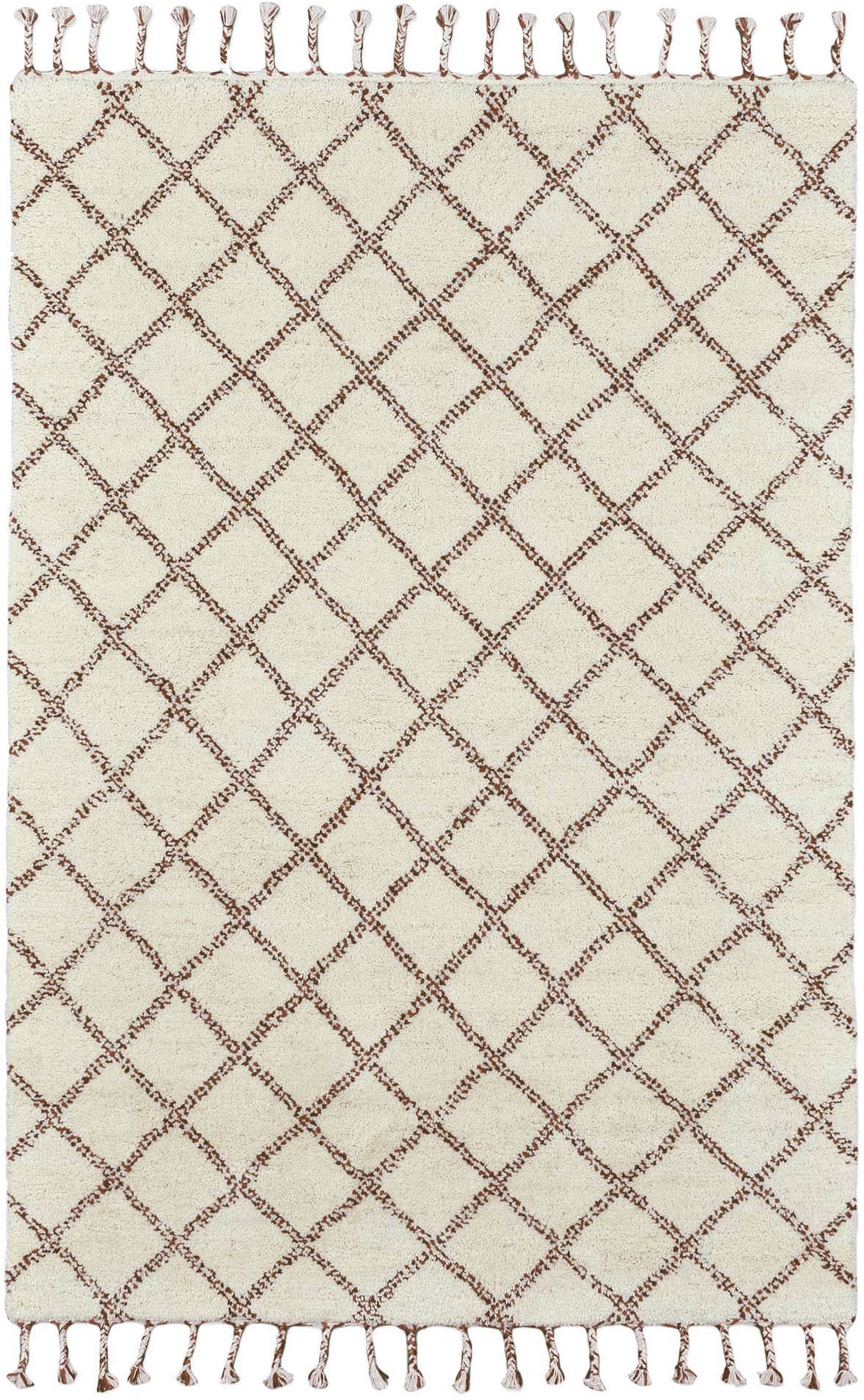 THEKO Wollteppich »MARMOUCHA 05« rechteckig 24 mm Höhe reine Wolle, Rauten Design, mit Fransen, auch als Läufer