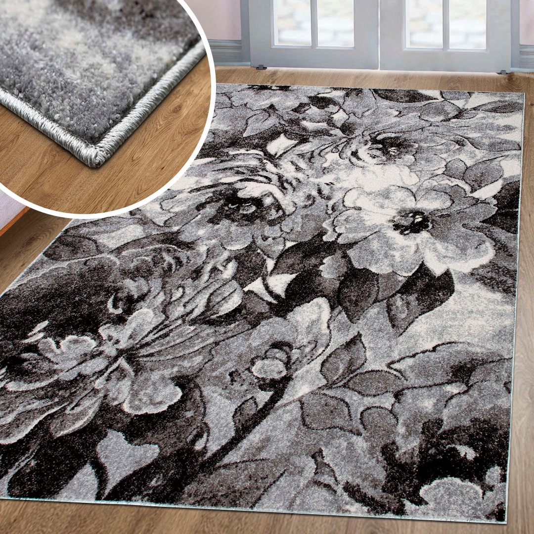 my home Teppich »Almrose«, rechteckig, 9 mm Höhe, mit besonders weichem Flor, Blumen Muster, florales Design, Kurzflor