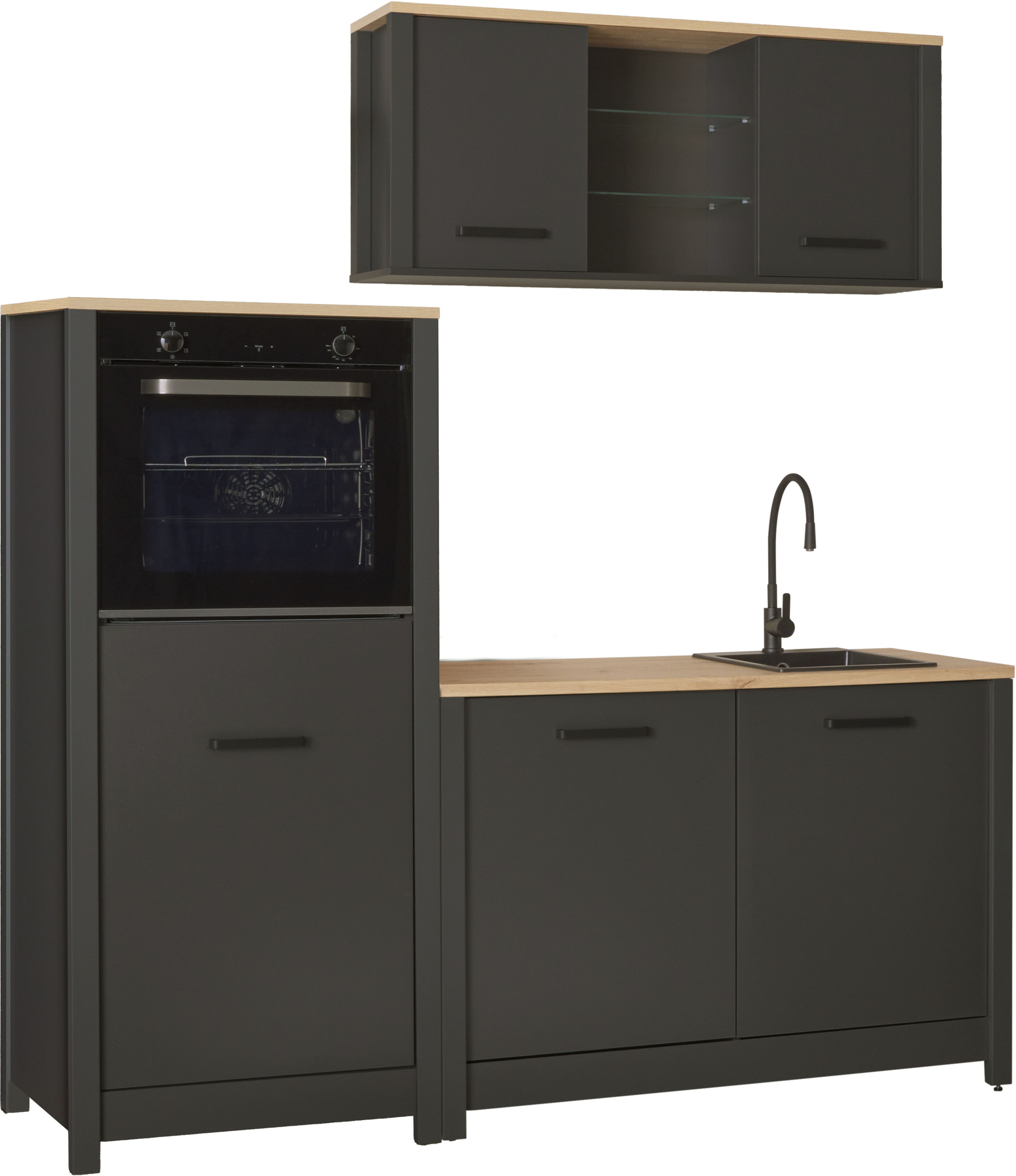 Inter Link Küchenzeile "Pienza, Einbauküche, Küchenblock, Küchenmodul, Kompaktküche" Ohne E-Geräte für Spülmaschine Backofen Kühlschrank B: 200 cm