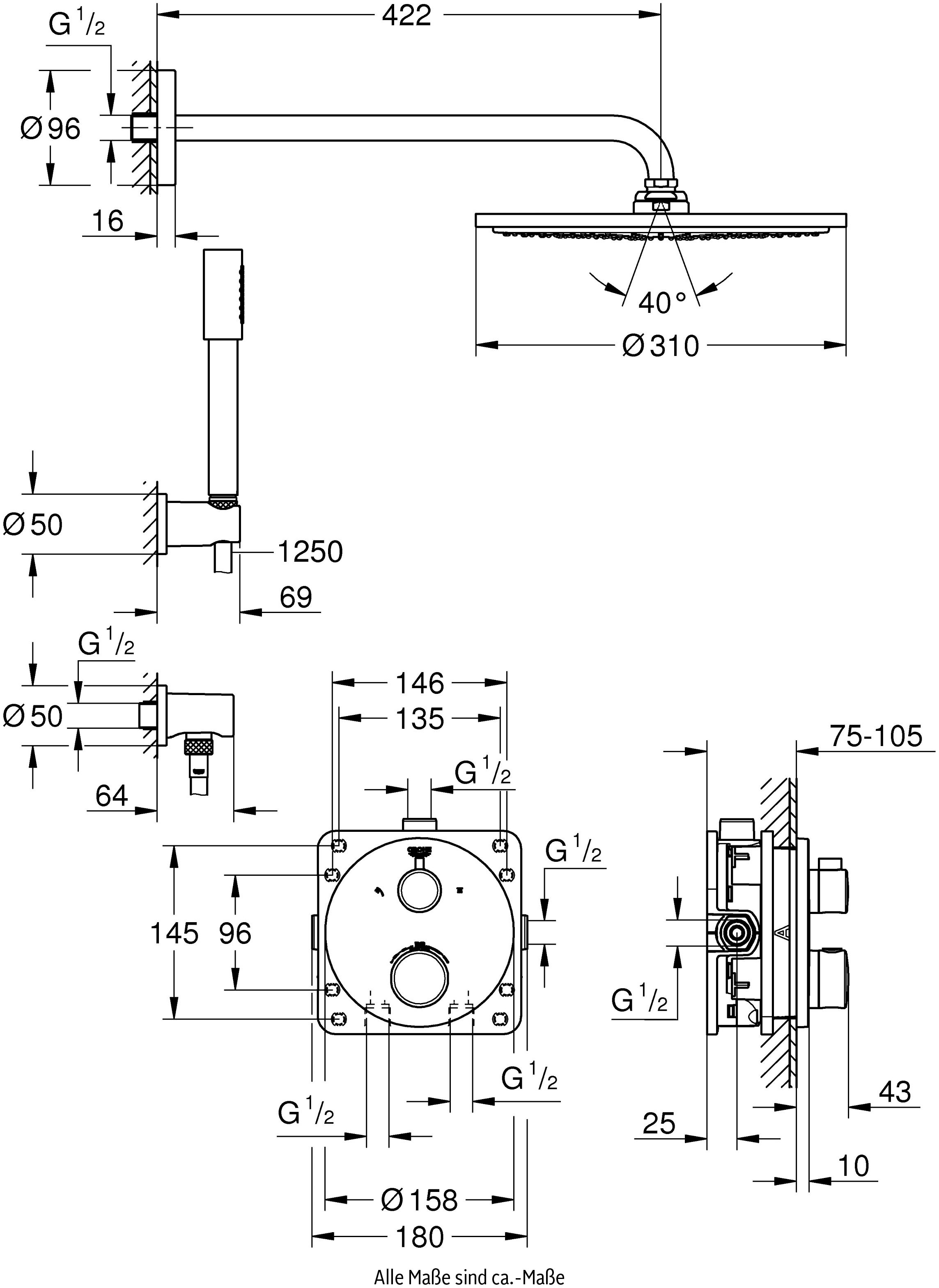 Grohe Duschsystem »Grohtherm«, (Packung), mit langlebieger und scheinender Oberfläche