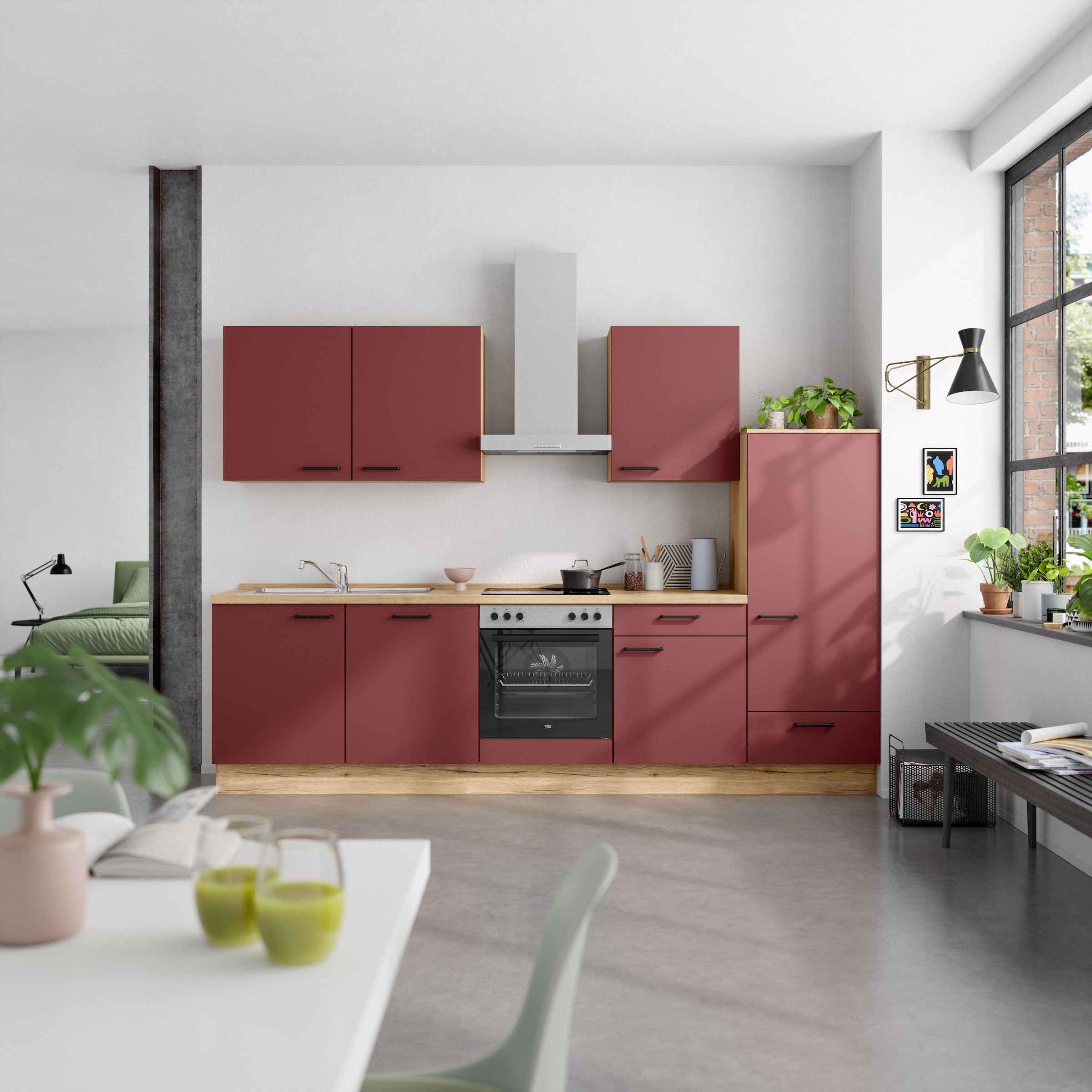 nobilia® Küchenzeile »"Easytouch I", NEU: individuell anpassbar mit gratis Profi-Beratung« vormontiert, Breite 300 cm, Ausrichtung wählbar, wahlw. mit E-Geräten