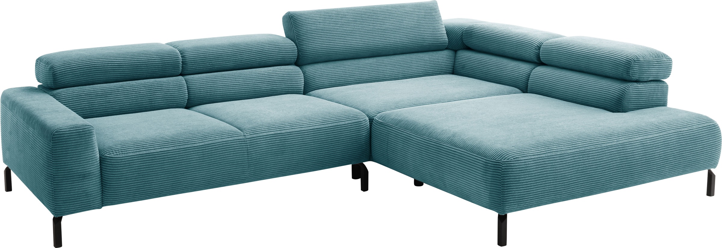 Places of Style Ecksofa »Antonelli, L-Form, inkl. Kopfteilverstellung, Breite 312 cm«, ohne Sitztiefenverstellung, in Cord, petrol