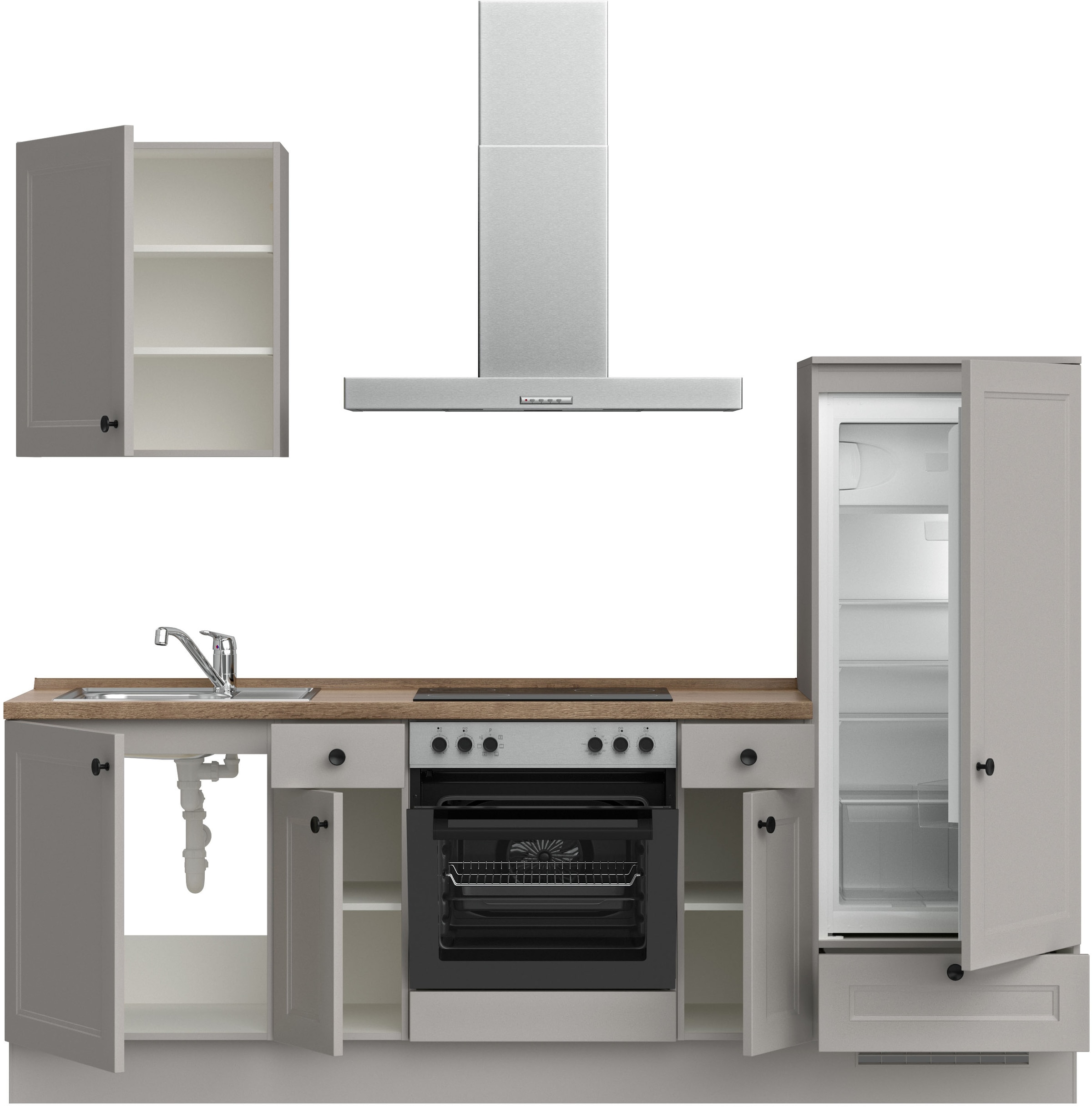 nobilia® Küchenzeile »"Cascada I", NEU: individuell anpassbar mit gratis Profi-Beratung« vormontiert, Breite 240 cm, Ausrichtung wählbar, wahlw. mit E-Geräten