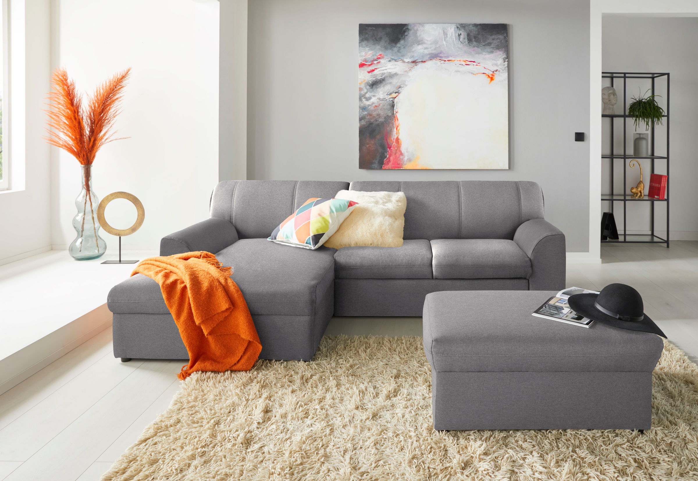 Ecksofa DOMO COLLECTION "Topper, elegant und zeitlos, kompaktes Stellmaß 245/155cm, L-Form", grau (hellgrau), B:245cm H:78cm T:155cm, Sofas, Ecksofa, mit Recamiere, wahlweise mit Schlaffunktion 6