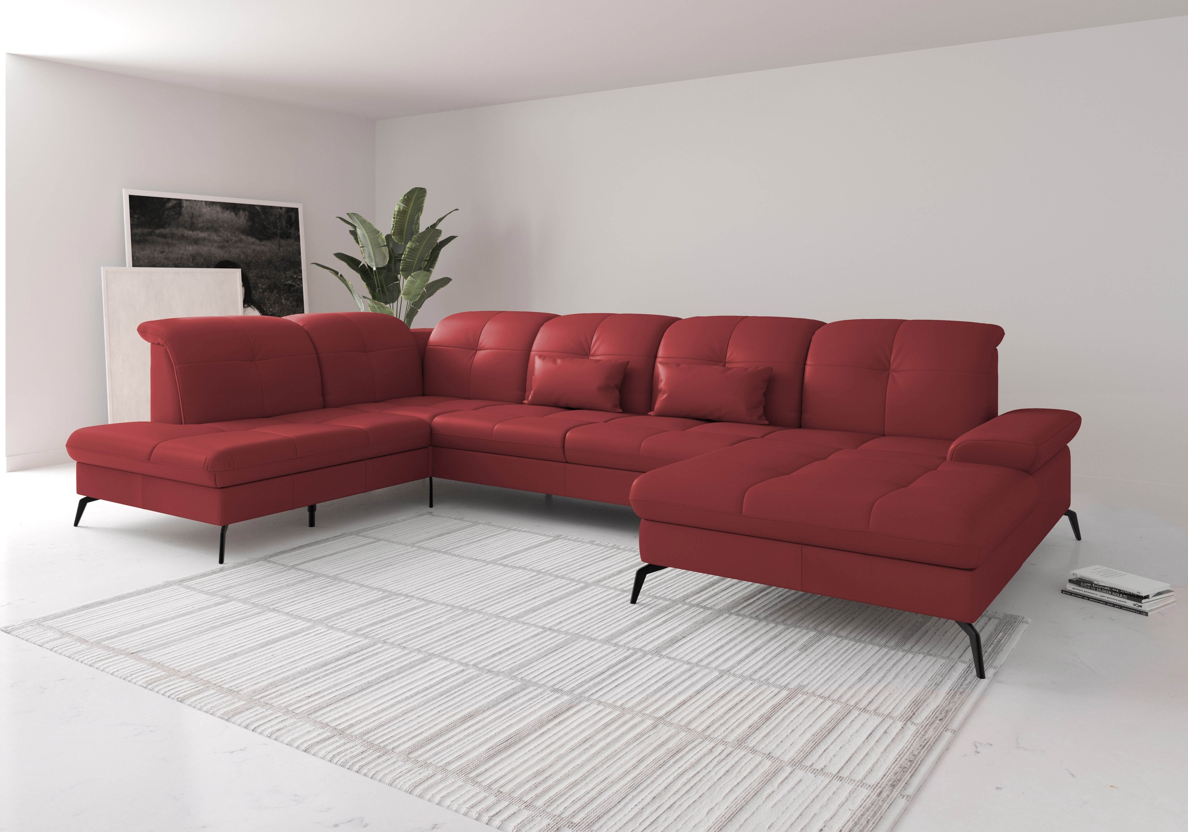 Wohnlandschaft SIT & MORE "Amica, U-Form, inkl. Sitztiefenverstellung und Armteilverstellung", rot (feuerrot), B:357cm H:90cm T:231cm, Sofas, Wohnlandschaft, wahlweise mit Kopfteilverstellung, Bettfunktion und Bettkasten