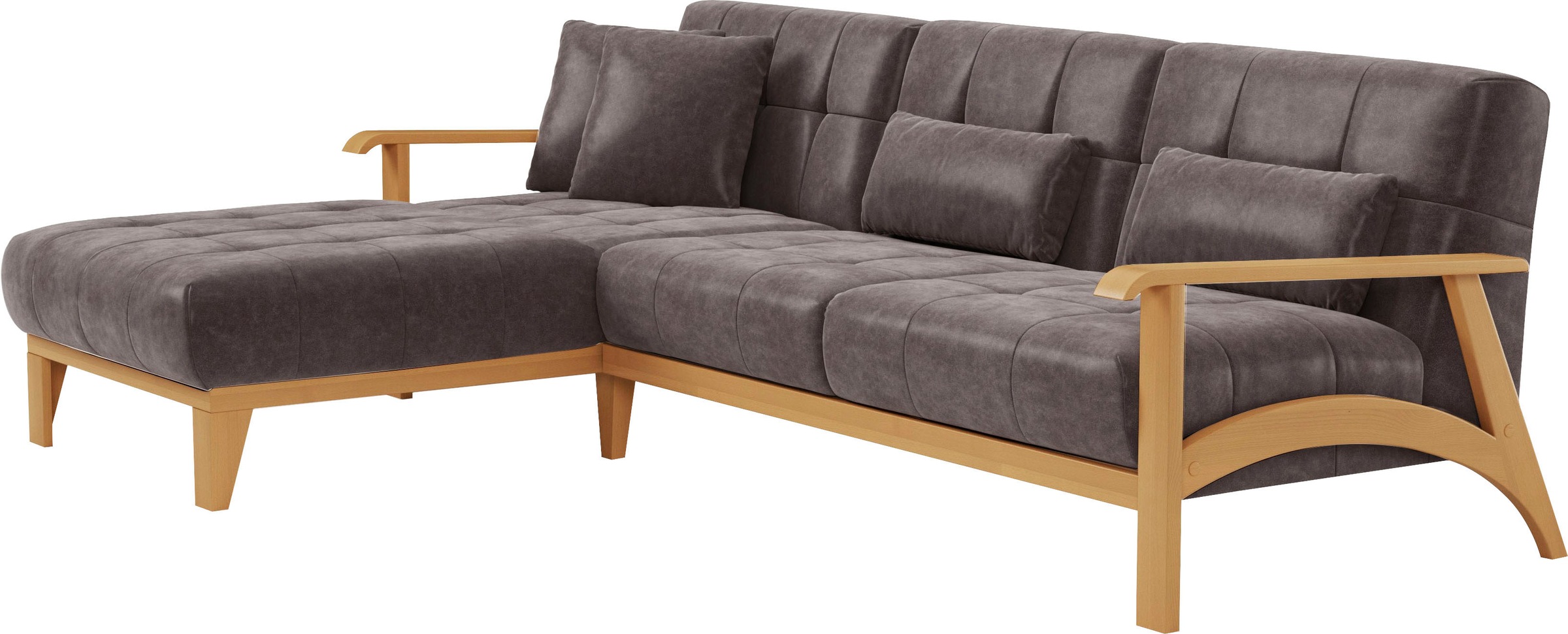sit&more Ecksofa »Billund L-Form«, Armlehnen aus eichefarbigem Buchenholz, verschiedene Bezüge und Farben