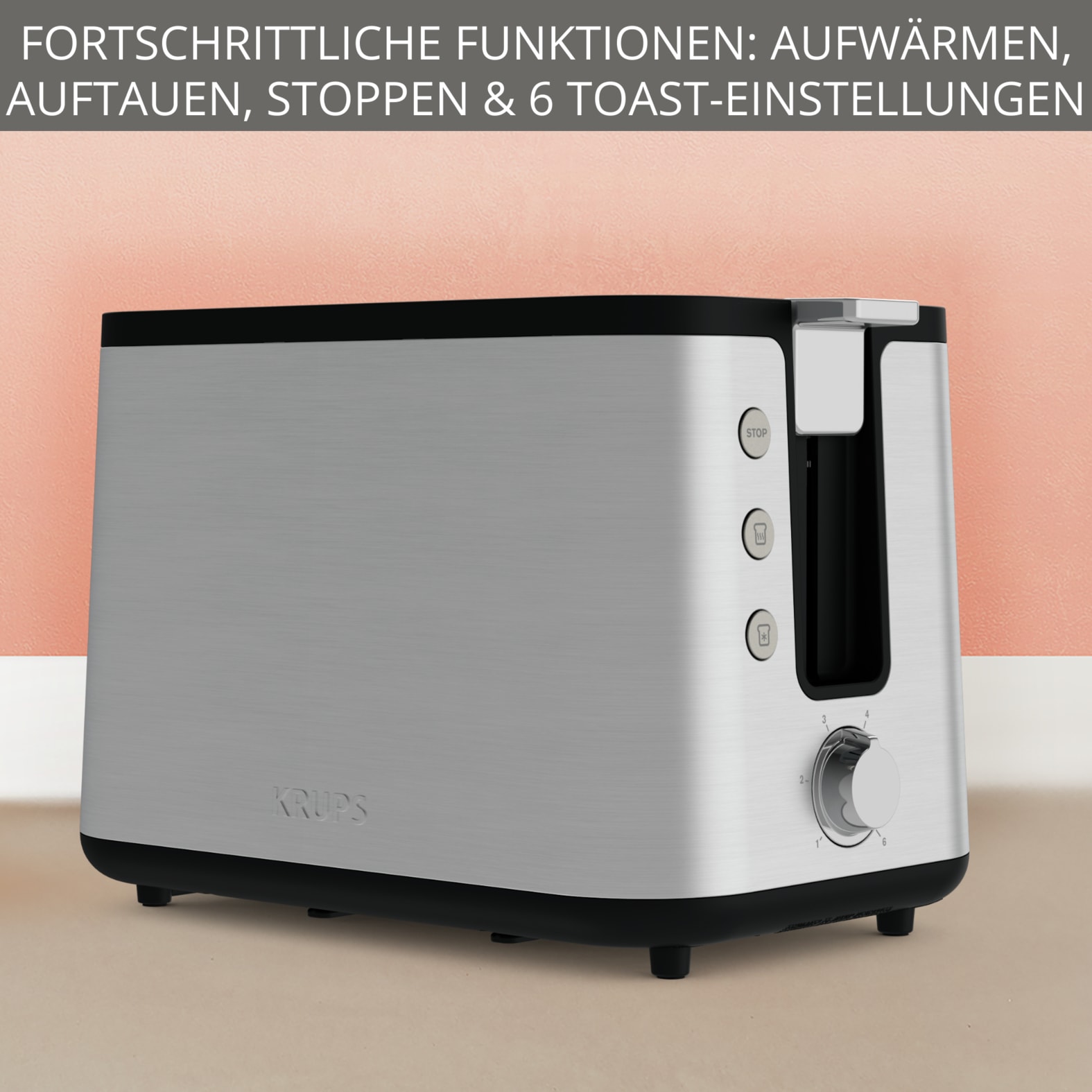 Krups Toaster »KH442D Control Line, 6 Bräunungsstufen, herausnehmbare Krümelschublade« 2 kurze Schlitze für 2 Scheiben 850 W integrierter Gebäck- und Brötchenwärmer, Anhebefunktion