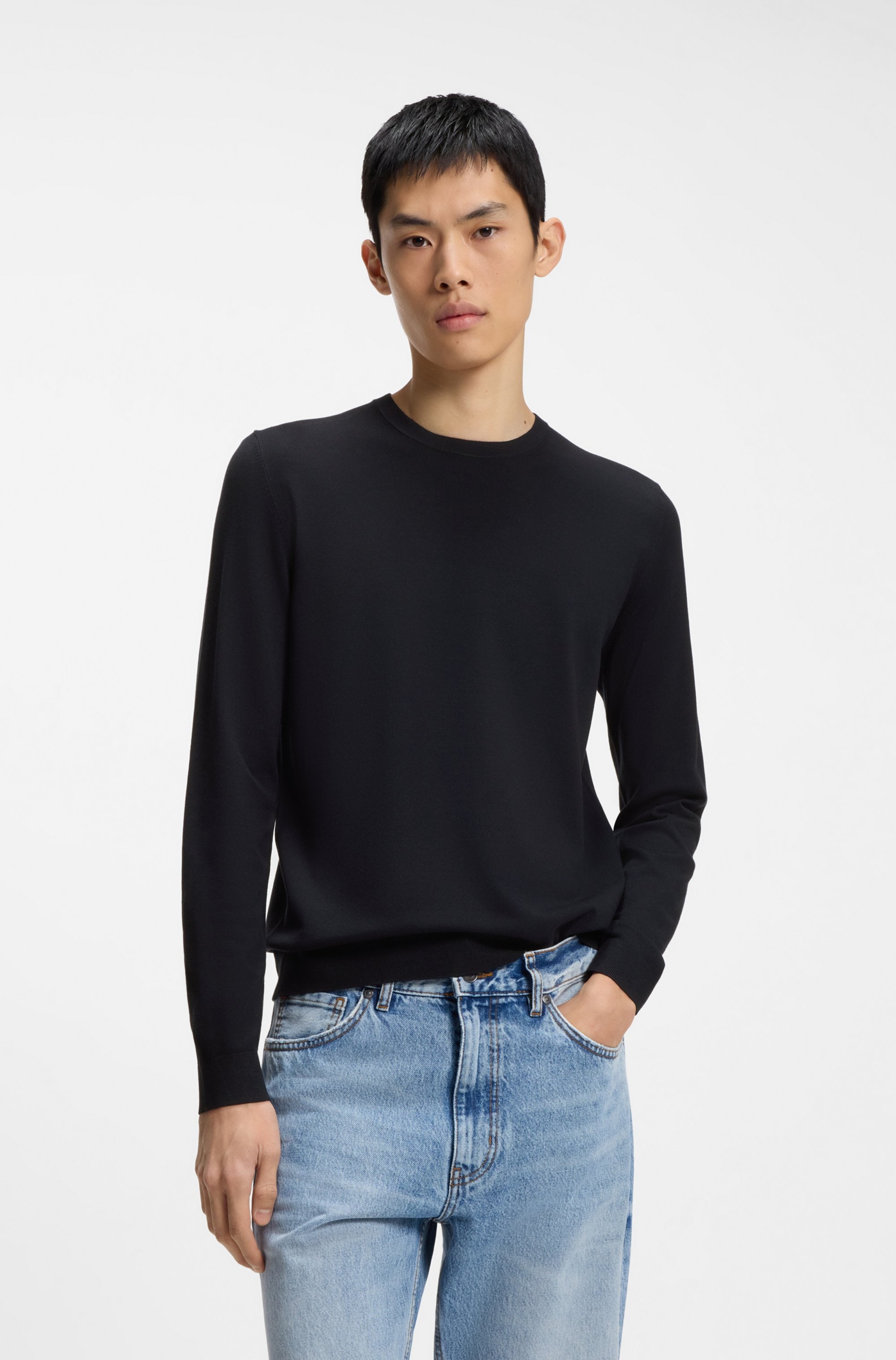HUGO Strickpullover "San Cody" Rundhalsausschnitt, Viskosemix, Regular Fit