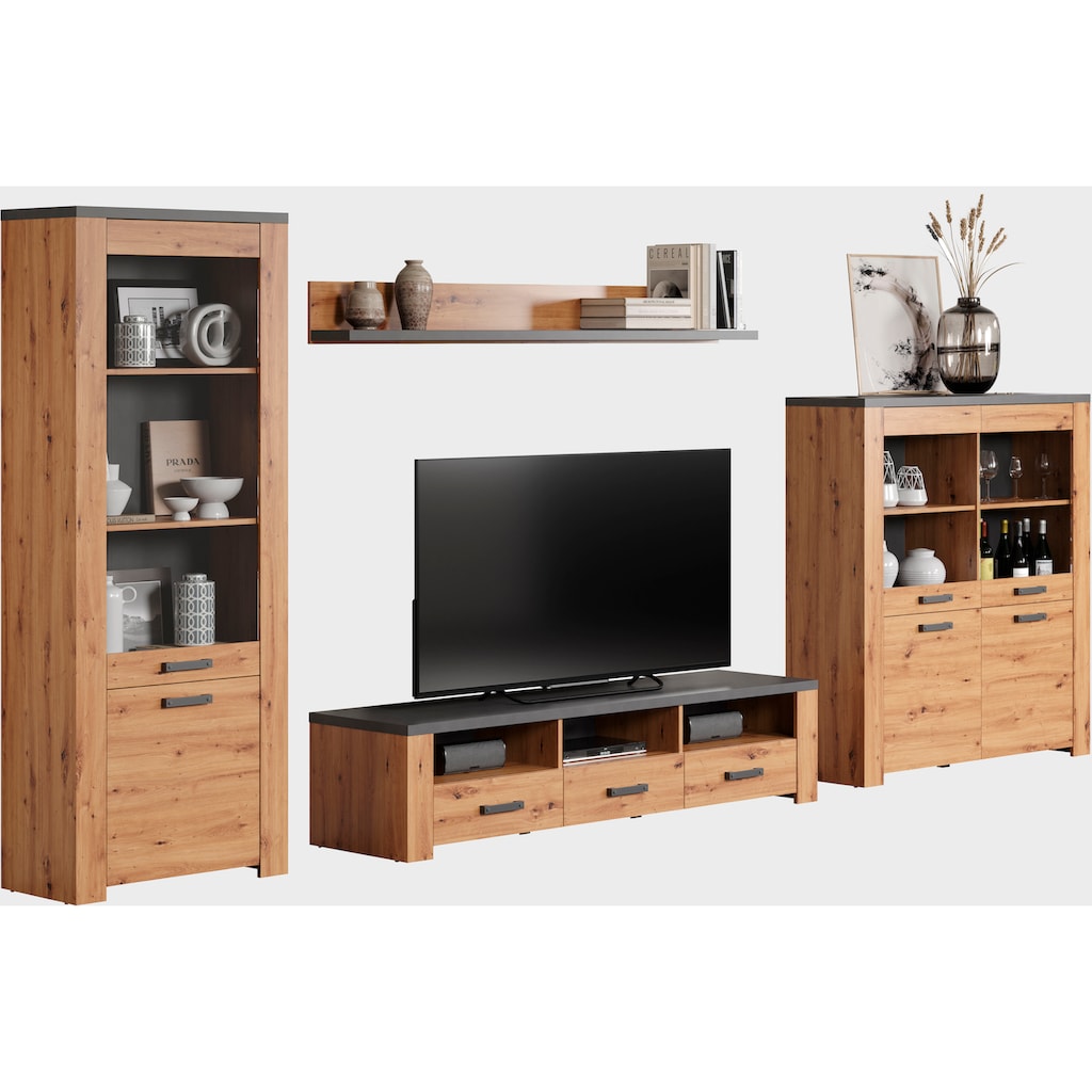 Home affaire TV-Wand »Ambres«, (4 St.), Modernes TV SET, Echtholzoptik, Breite ca. 409 cm, matt