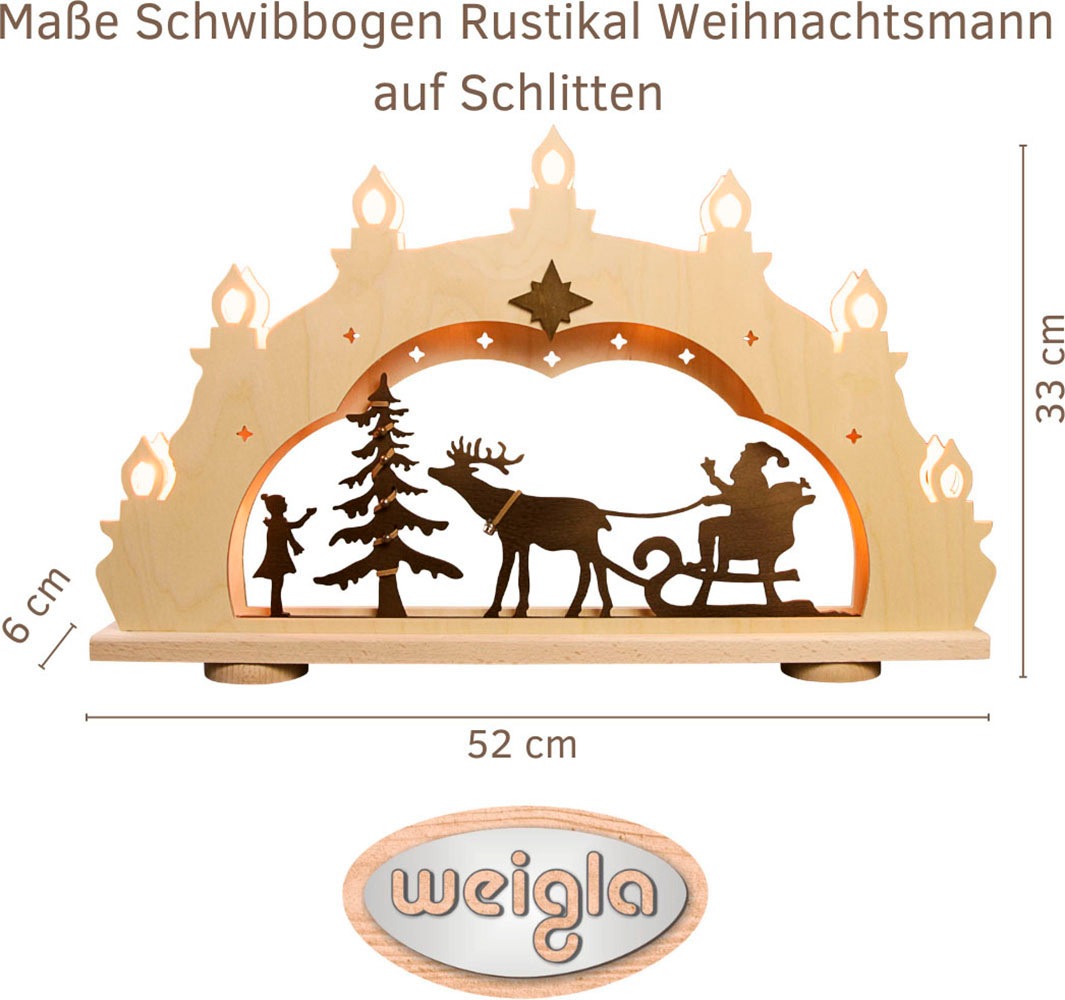 Weigla LED Schwibbogen "Weihnachtsmann auf Schlitten, Lichterbogen Rustikal günstig online kaufen