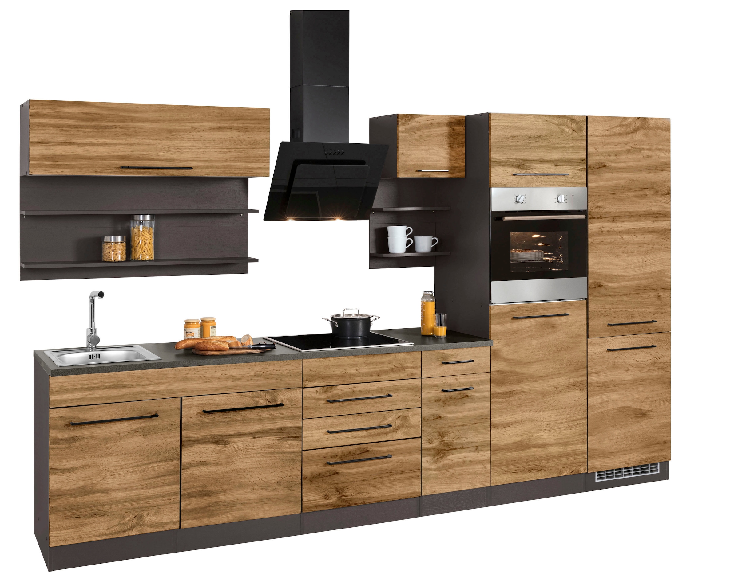 KOCHSTATION "KS-Tulsa" mit E-Geräten, Breite 330 cm, schwarze Metallgriffe, günstig online kaufen