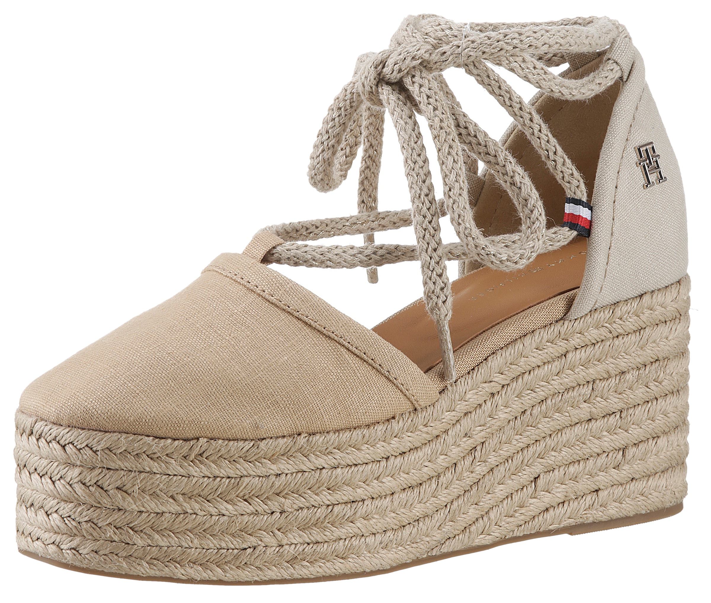 Tommy Hilfiger Espadrille »CLOSED TOE LINEN FLATFORM«, Sommerschuh, Keilabsatz, mit schöner Fesselschnürung