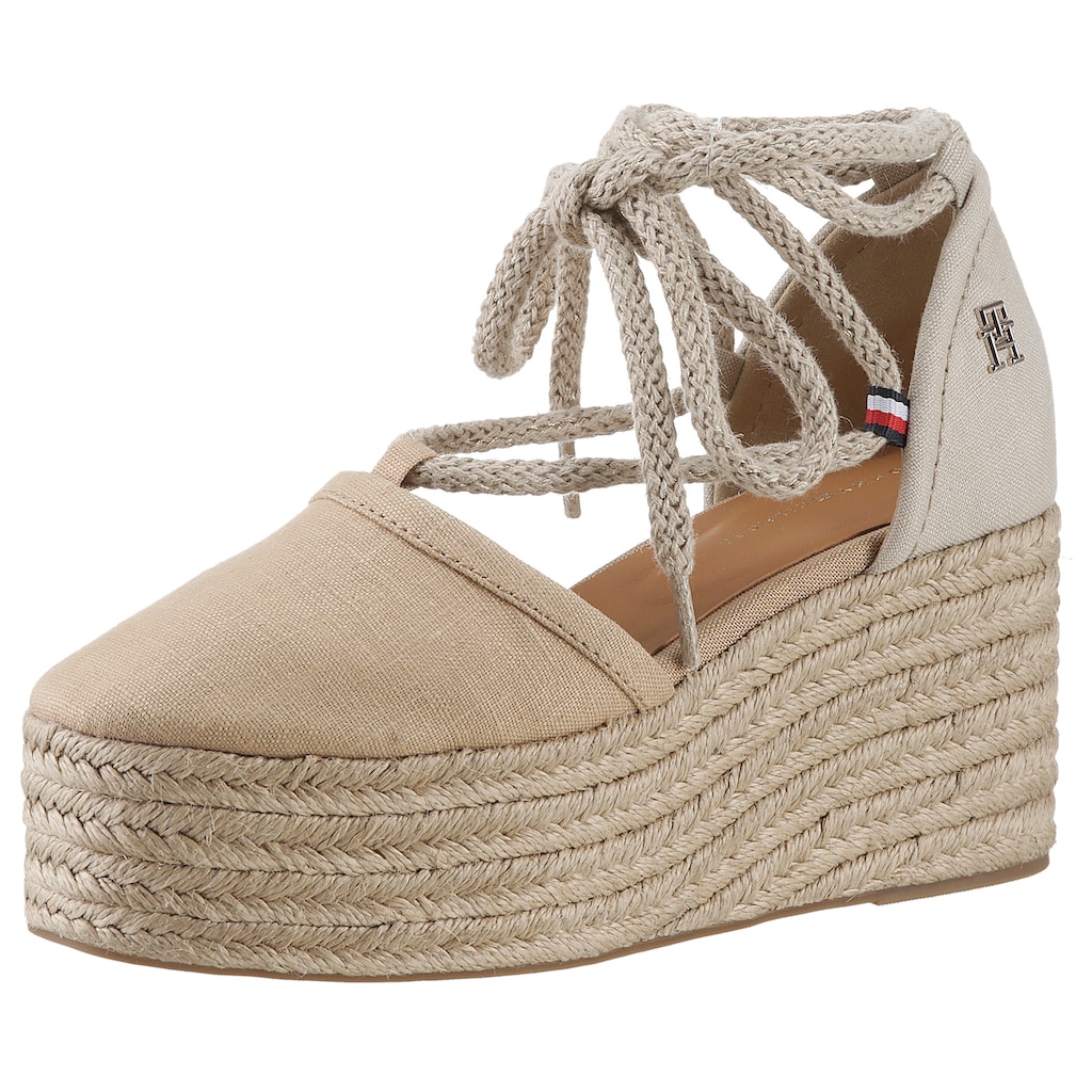 Tommy Hilfiger Espadrille »CLOSED TOE LINEN FLATFORM«, Sommerschuh, Keilabsatz, mit schöner Fesselschnürung