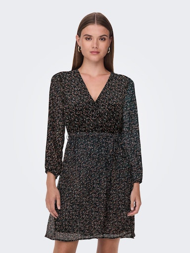 ONLY Onlcera Life Abito Corto Donna 3/4 Con Scollo A V E Cintura - Cotone 100% Autunno