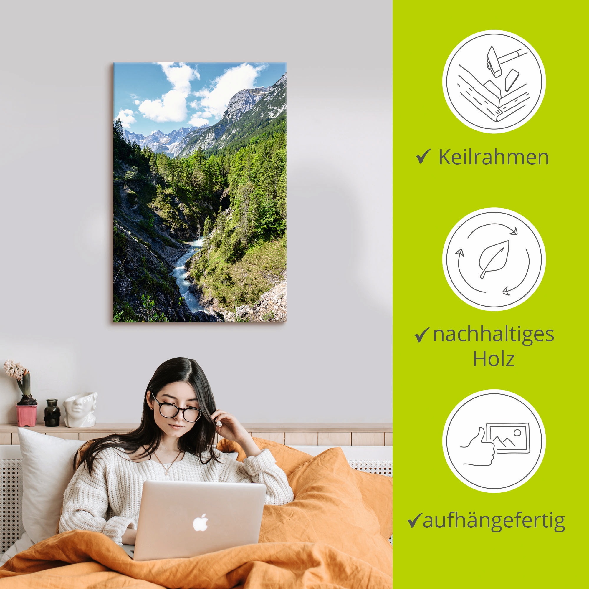 Artland Wandbild »Fluss schlängelt sich durch Tal«, Berge, (1 St.), als Leinwandbild, Poster in verschied. Größen