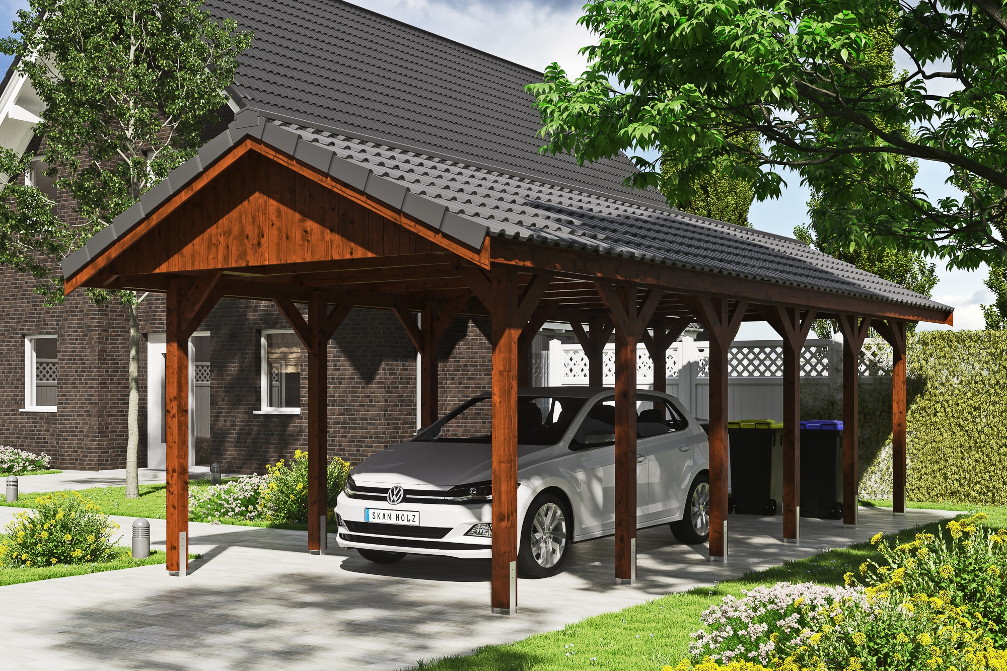 Skanholz Einzelcarport »Wallgau«, Nadelholz, 291 cm, Nussbaum, mit Dachlattung