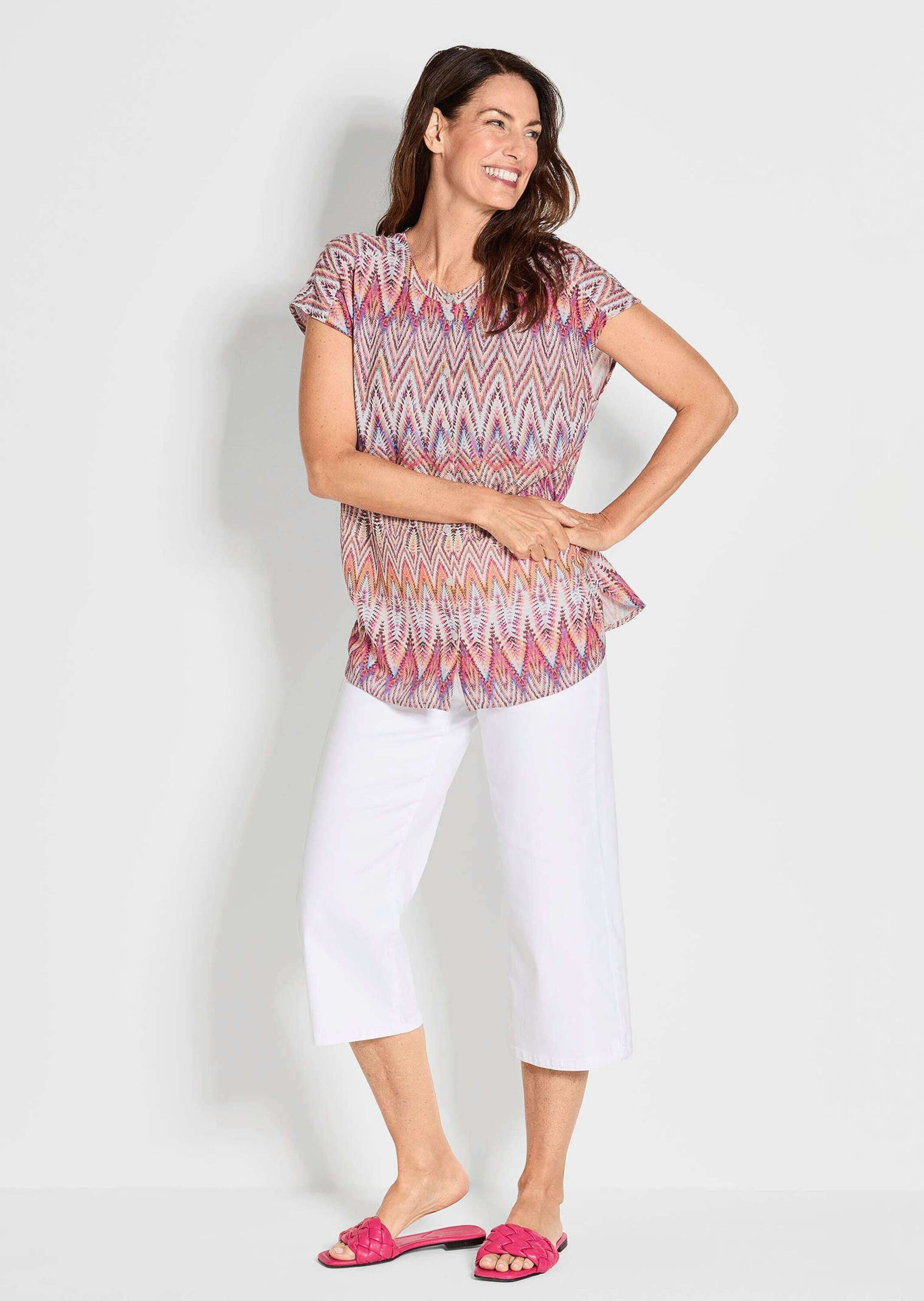 GOLDNER Kurzarmbluse "Kurzgröße Kurzarm Printbluse für Damen multicolor" günstig online kaufen