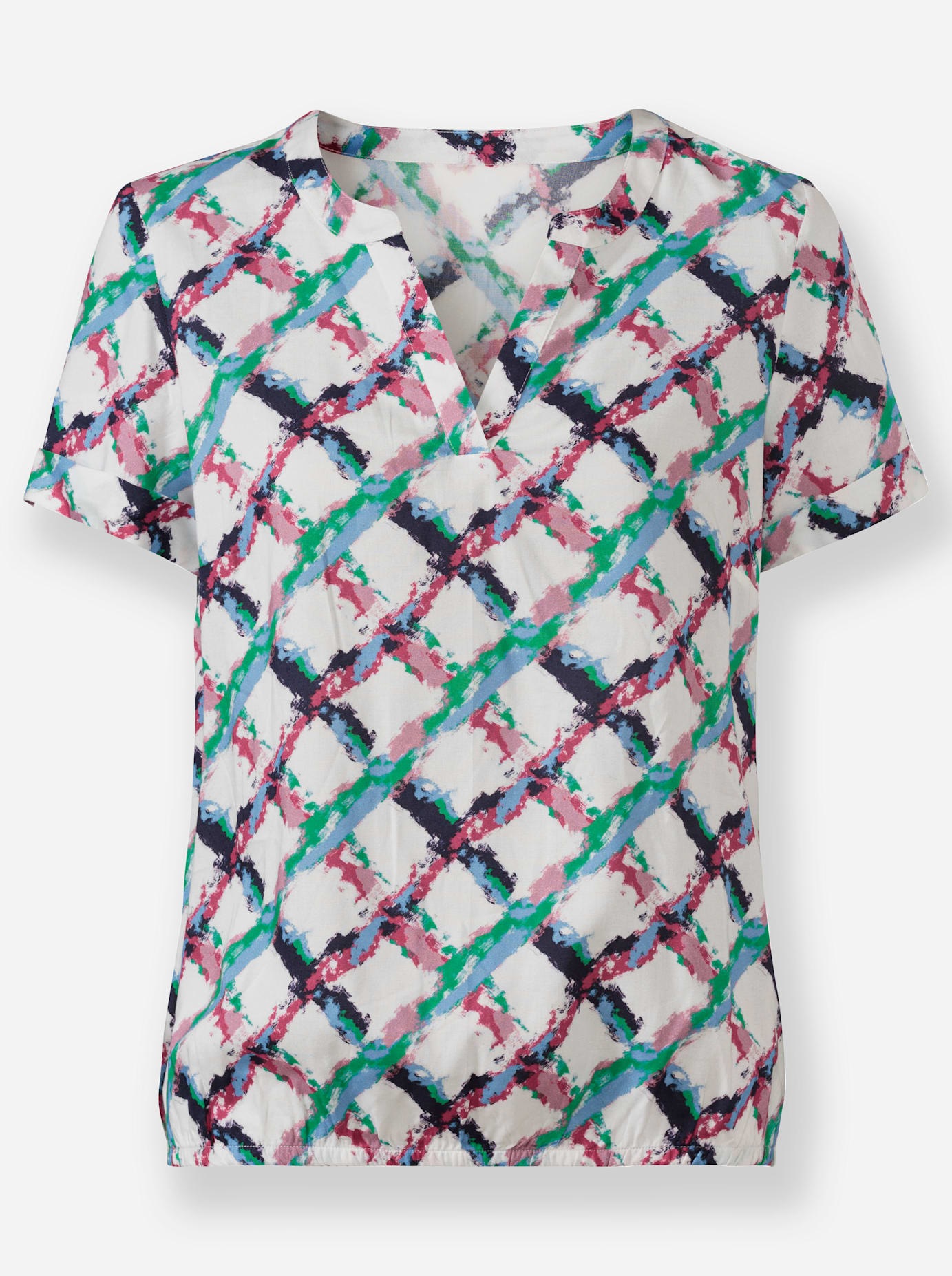 Schlupfbluse CASUAL LOOKS, Damen, Gr. 36, bunt (fuchsia, grasgrün, kariert), 100% Viskose, gemustert, mehrfarbig, Rundhals, Blusen Schlupfbluse 3