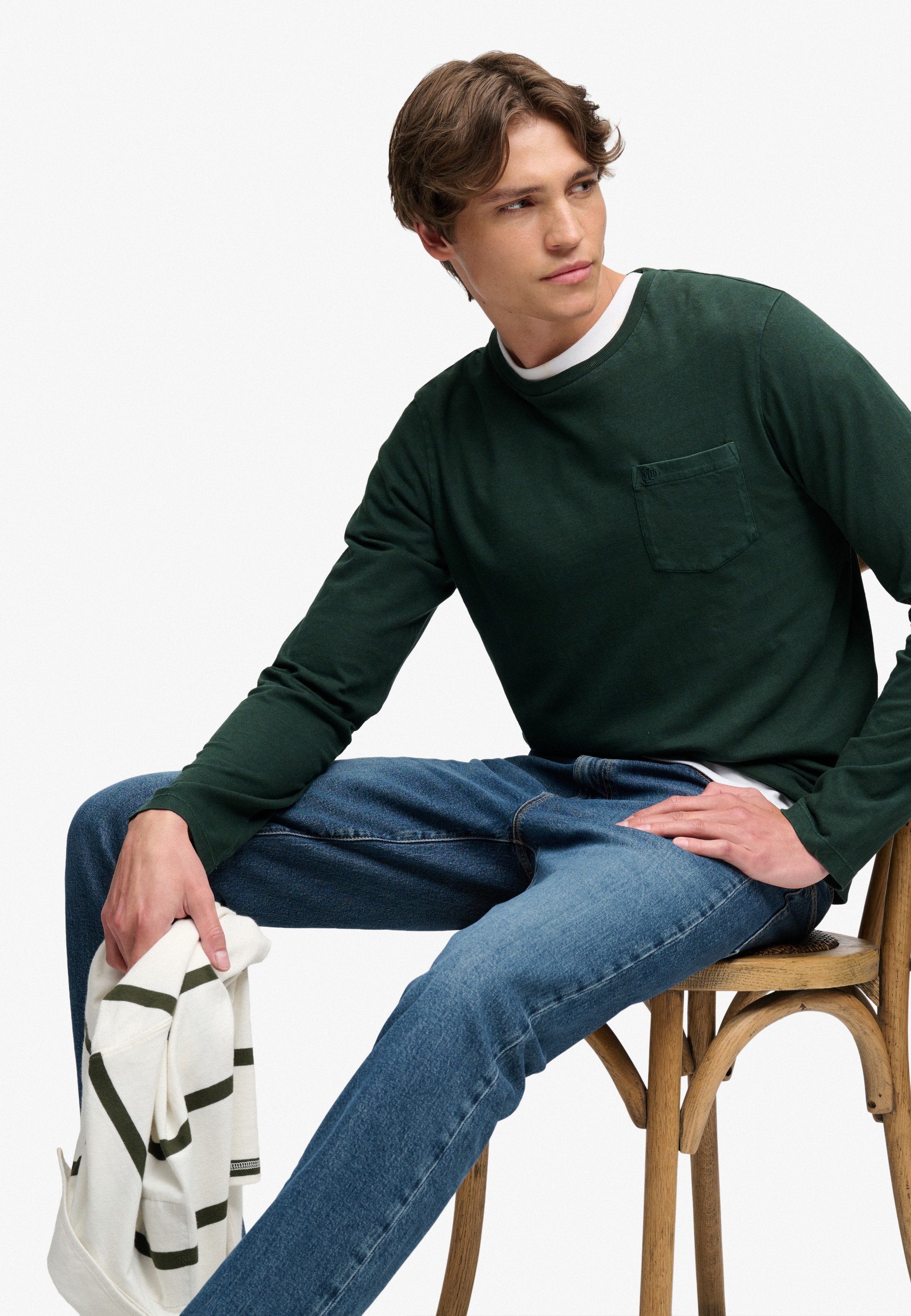 Superdry Langarmshirt »COTTON LINEN L/S POCKET TOP« aus Baumwolle und Leinen, Relaxed Fit, mit Rundhalsausschnitt