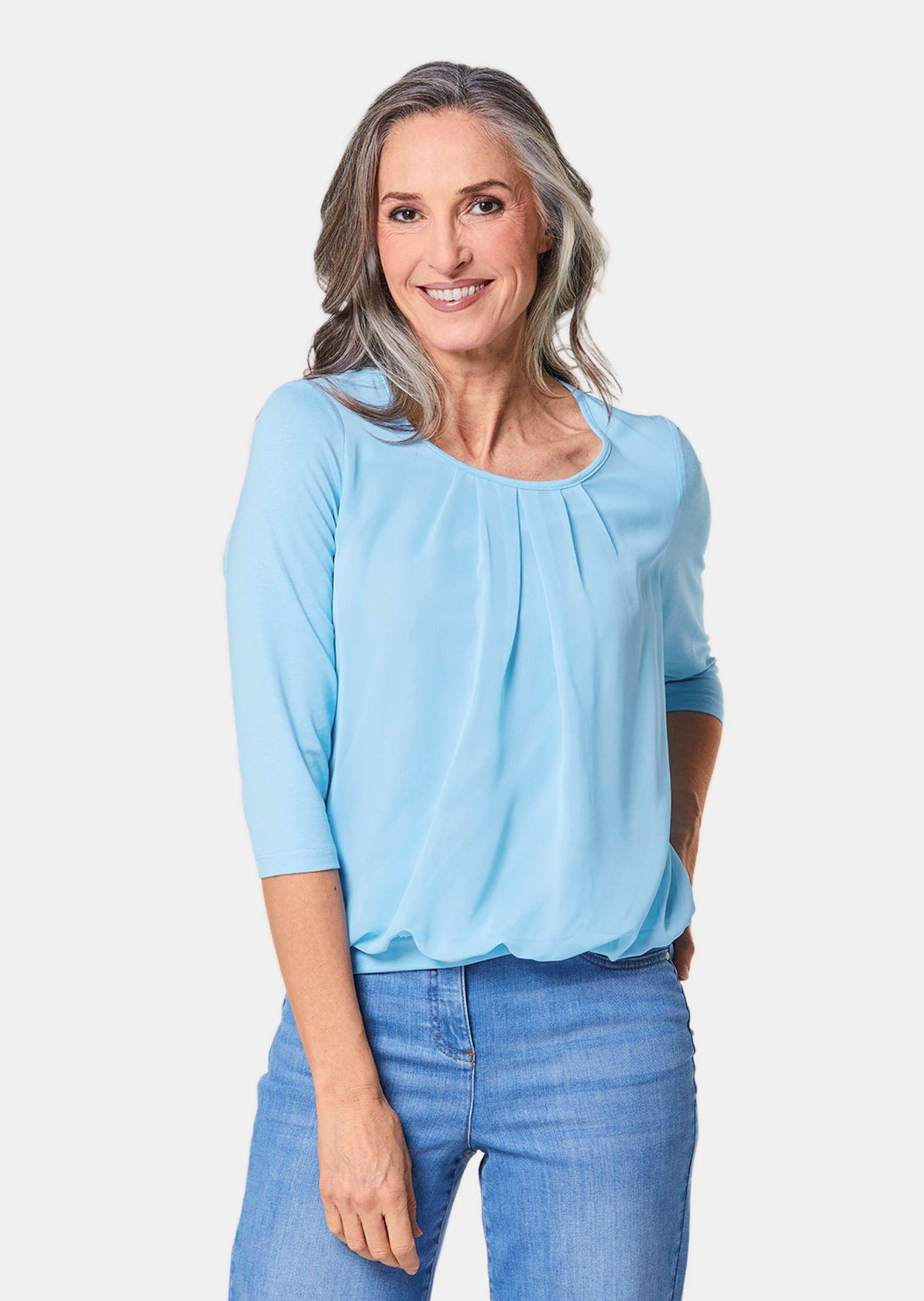 Thumbnail - GOLDNER Kurzarmbluse "Kurzgröße Chiffon-Shirt mit 3/4-Arm, Rundhals"