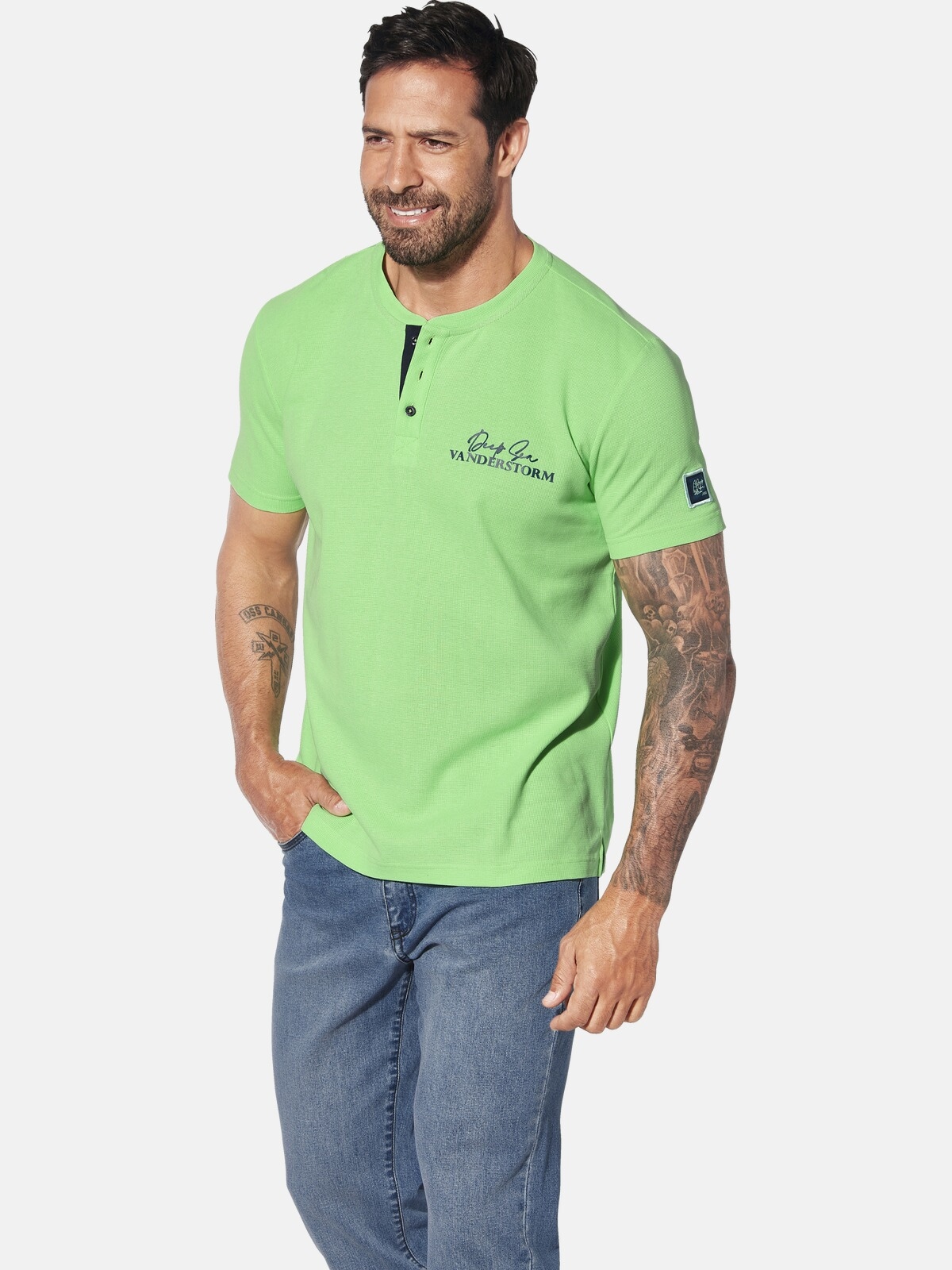 Jan Vanderstorm T-Shirt "T-Shirt GORTAN" 1 Stk. mit Knopfleiste & Aufdruck günstig online kaufen