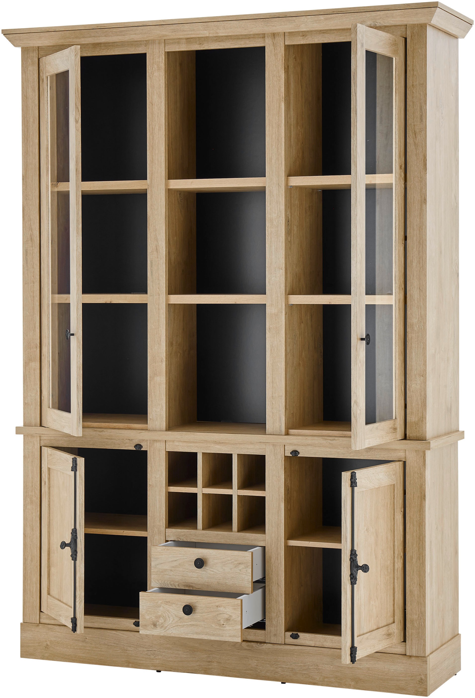 Home affaire Vitrine »Cornwall, Hochschrank im Landhausstil, Glasvitrine, Eiche Dekor«, (1 St.), Metallgriffe, 147 cm breit, viel Stauraum, in zwei Größen verfügbar