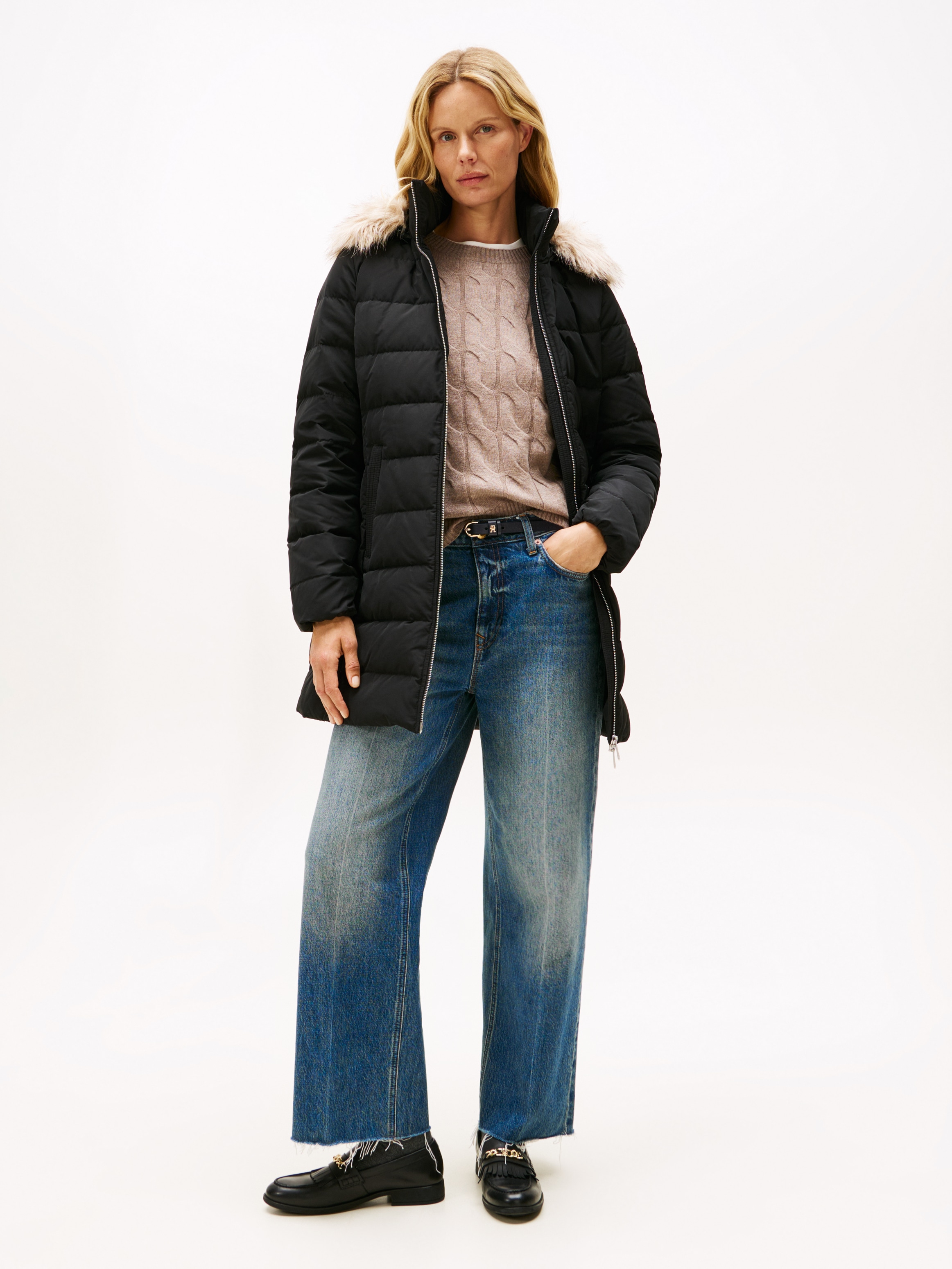 Tommy Hilfiger Steppmantel »MW DOWN SLIM COAT WITH FUR«, mit Fellimitat