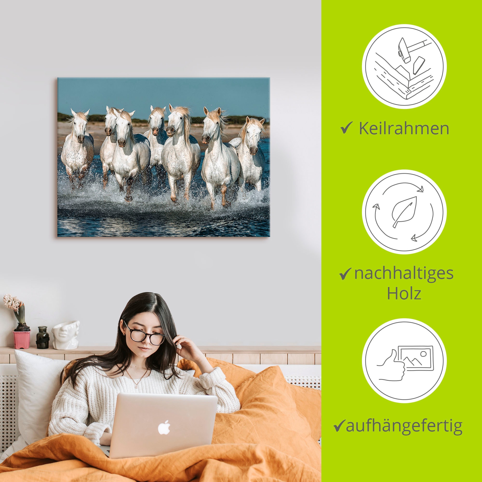 Artland Wandbild »Camargue Pferde galoppieren am Strand«, Haustiere, (1 St.), als Alubild, Outdoorbild, Leinwandbild, Poster, Wandaufkleber