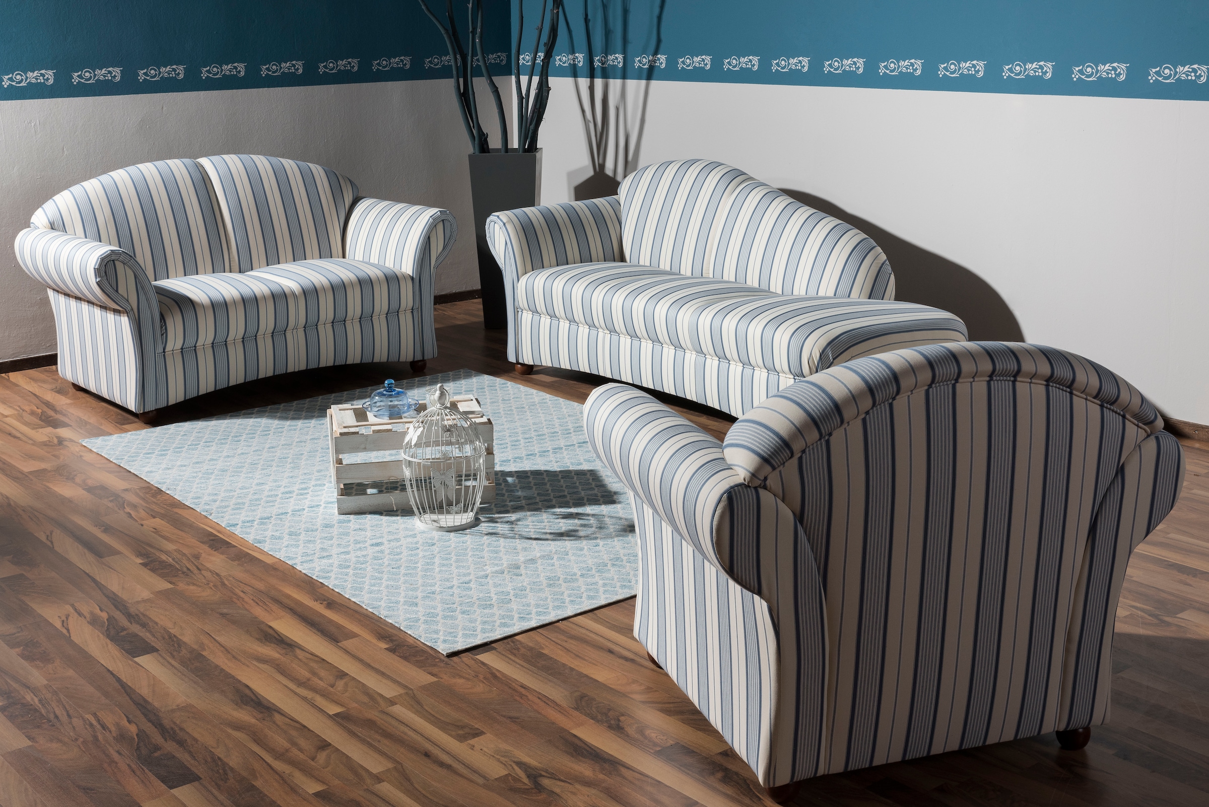 Max Winzer® 2-Sitzer »Caros, klassisch modernes Sofa im Landhausstil, mit hohem Sitzkomfort«, Retro, bequem durch Federkernunterfederung, Streifendesign