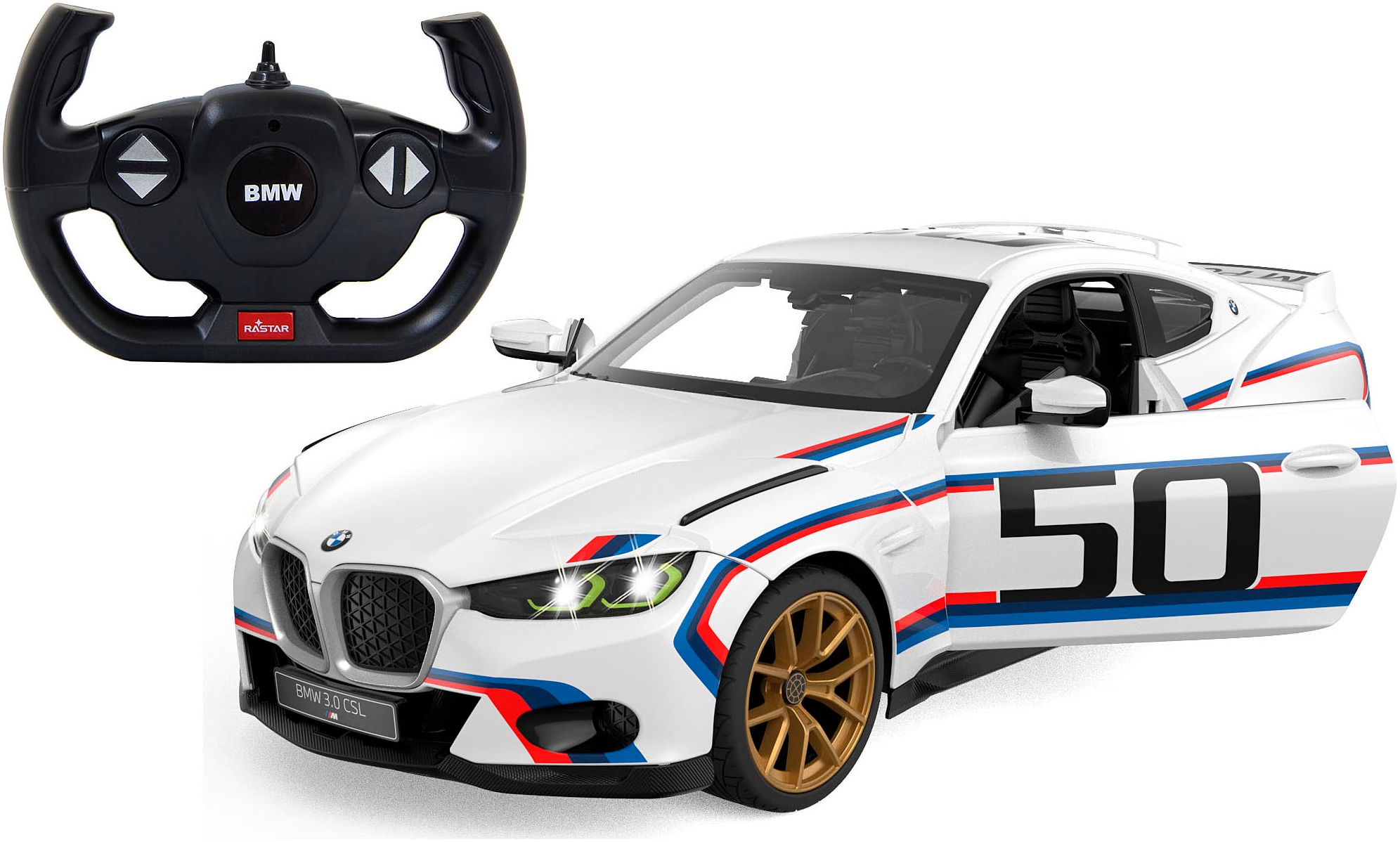 Jamara RC-Auto »BMW 3.0 CSL 1:14 weiß 2,4GHz Tür manuell«, im Maßstab 1:14, mit LED Beleuchtung