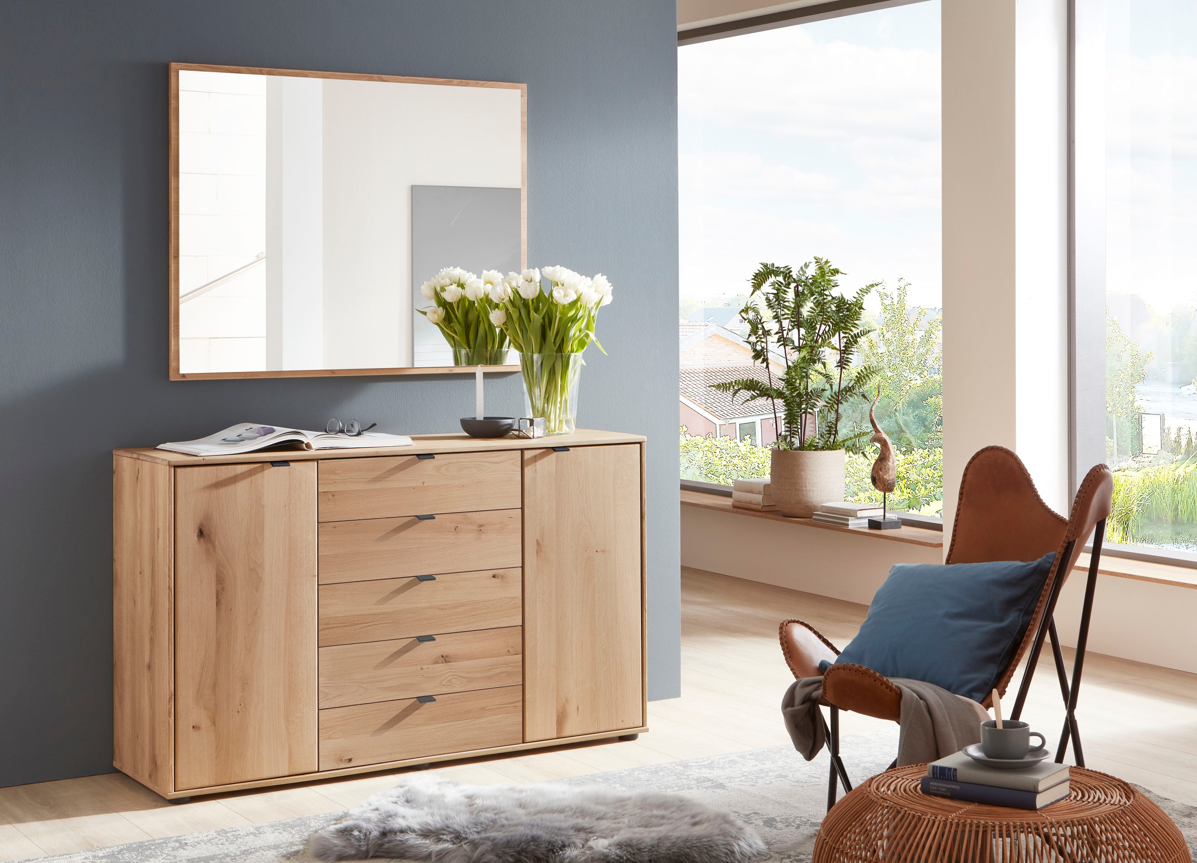 WIEMANN Kombikommode "Cardiff Sideboard, Wäscheschrank, teilmassiv Bianco-E günstig online kaufen