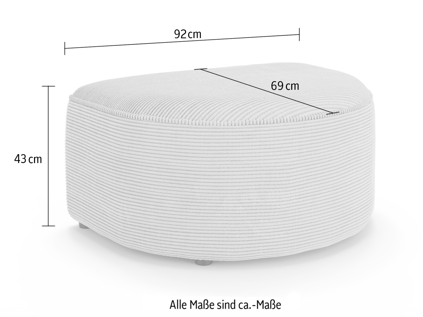 OTTO home Polsterhocker »ADELLA passed zur Serie, Maße B/T/H: 92/69/43 cm«, Hocker mit Wellenunterfederung, runde Form, auch in Cord