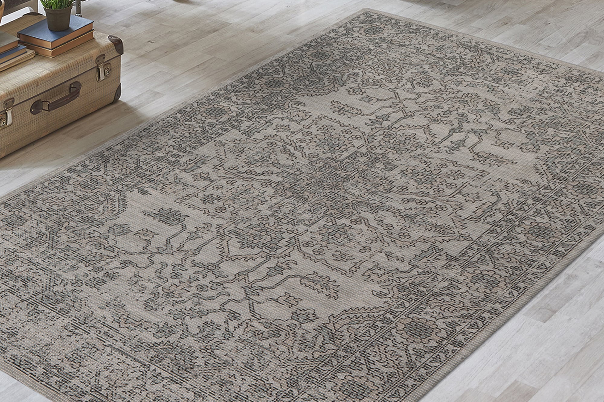 Teppich KAYOOM "Perry 325", grün (grün, taupe), B:160cm H:16mm L:230cm, Baumwolle, Teppiche, Teppich, digitaler Druck, verwaschenes Farbendesign, pflegeleicht