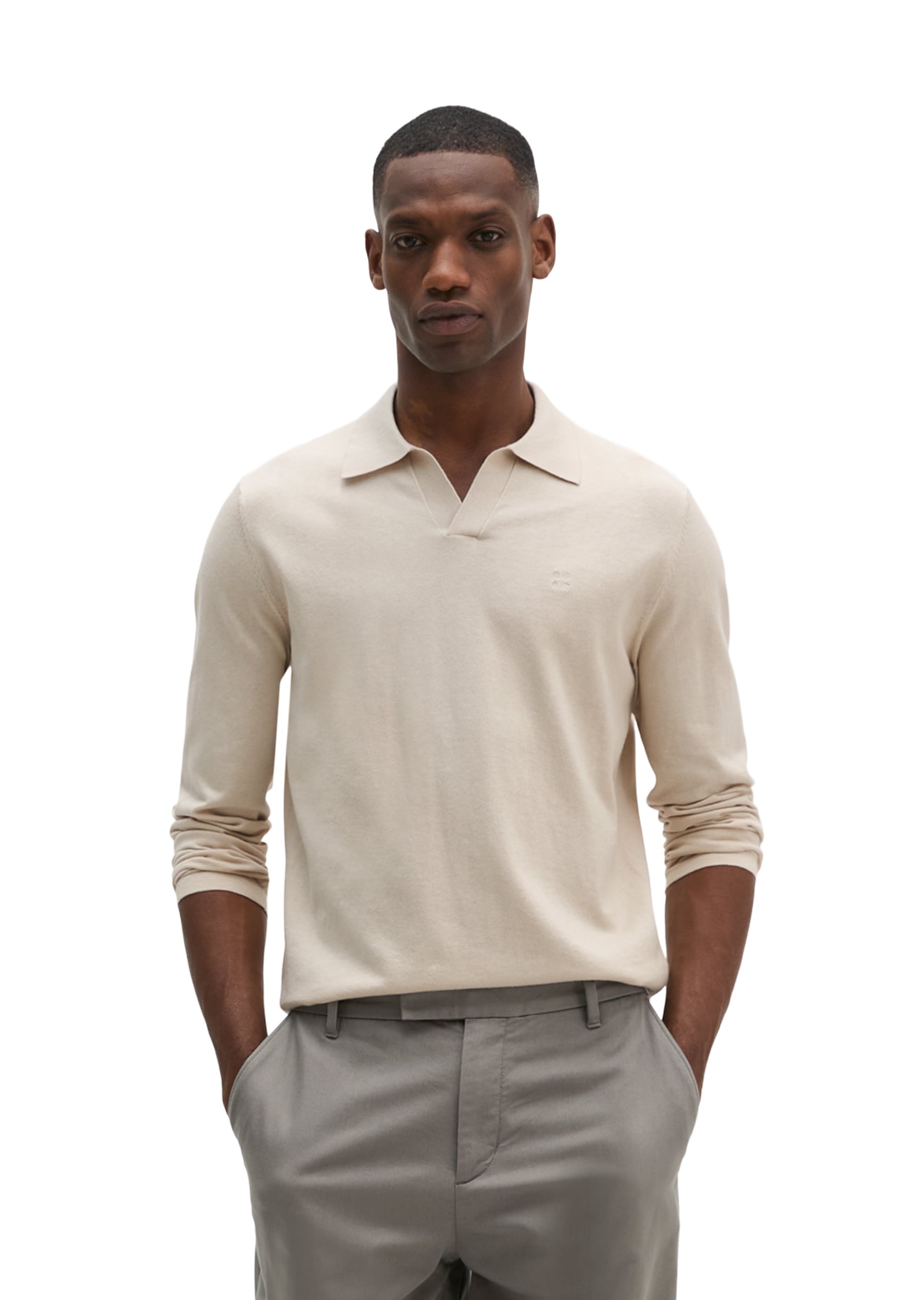 Marc OPolo Langarm-Poloshirt "aus Bio-Baumwoll-Kaschmir-Mix"